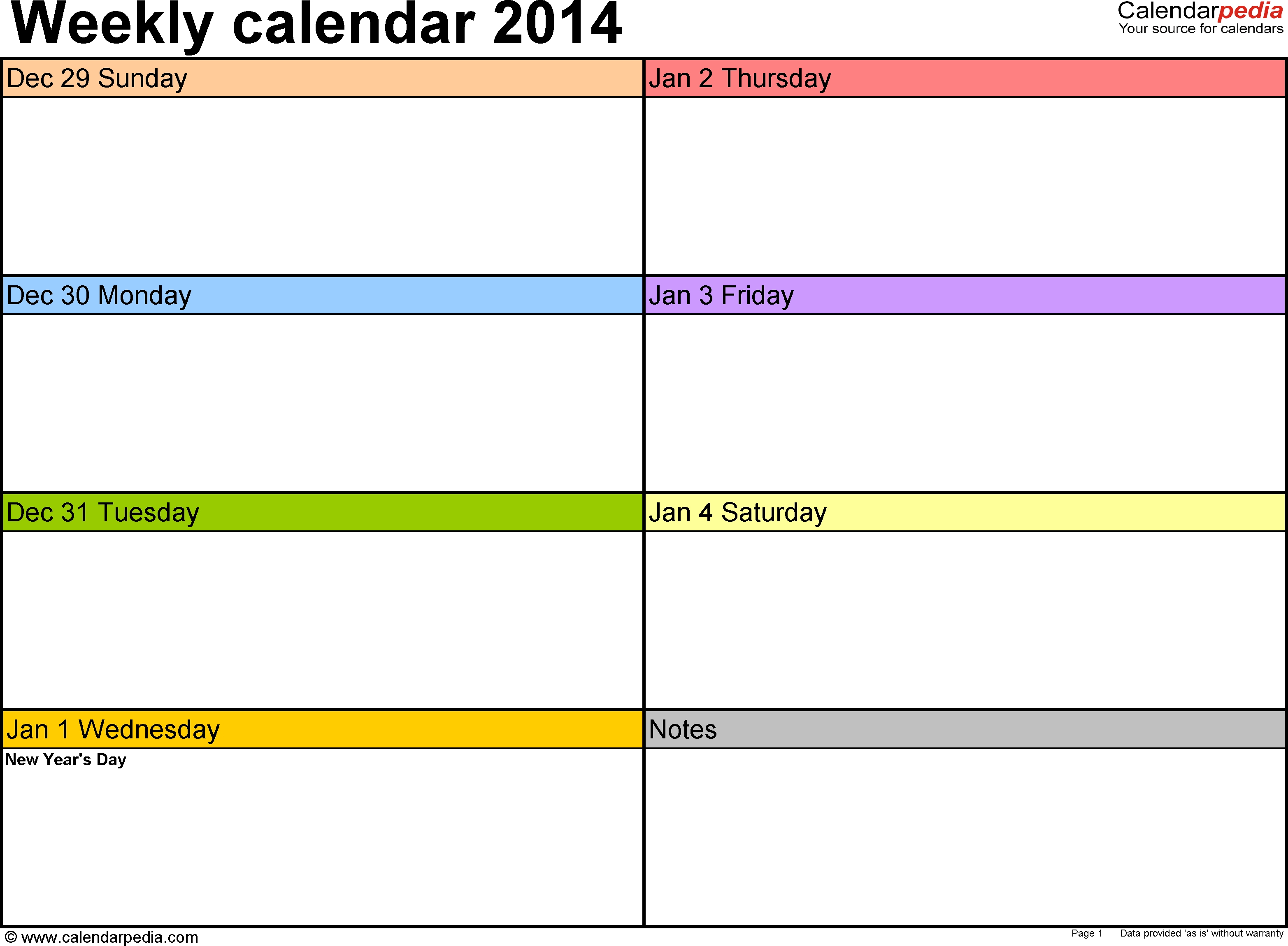 Weekly Calendar 2014 For Pdf – 4 Free Printable Templates 1