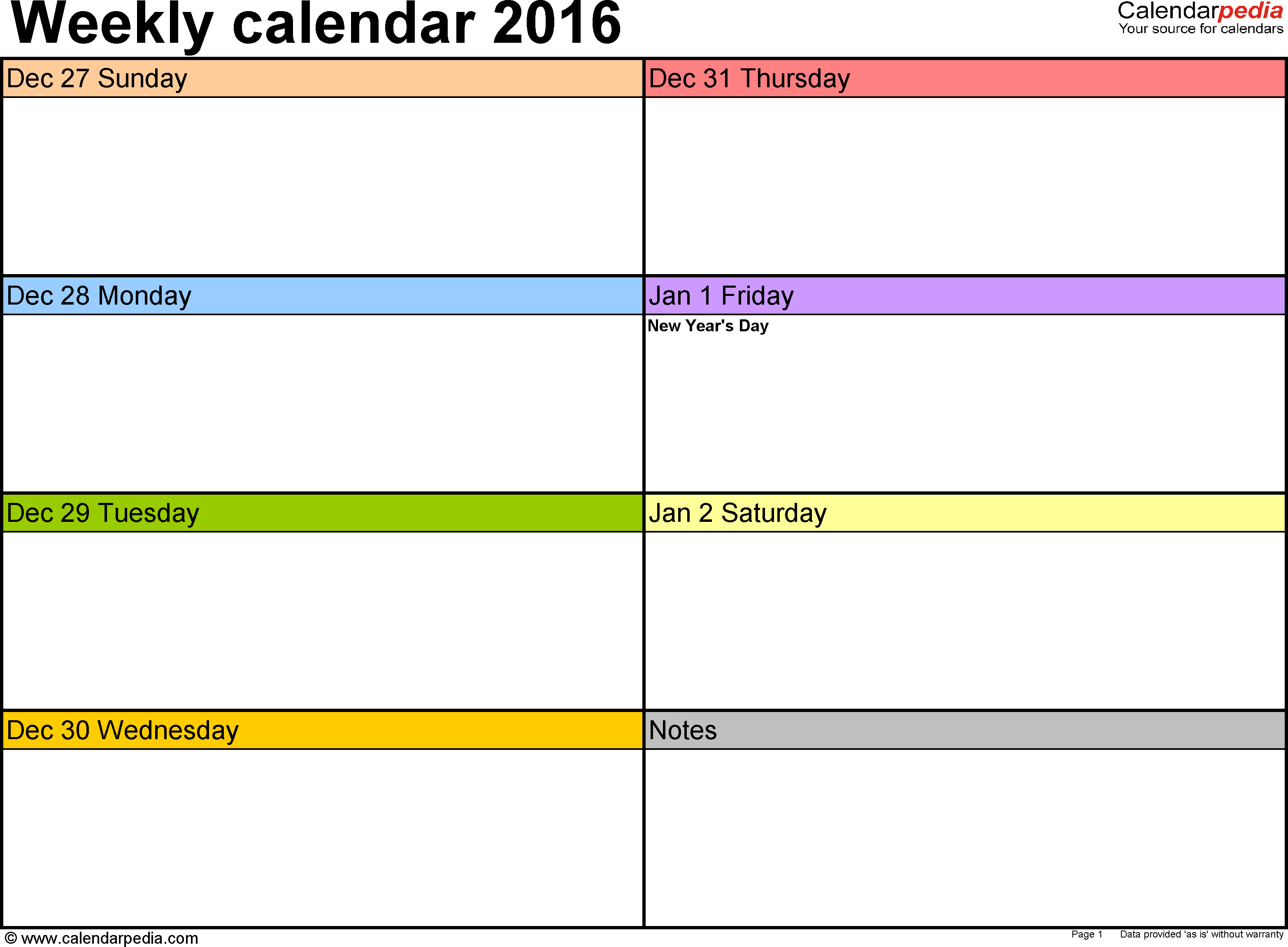 Weekly Calendar 2016 For Word - 12 Free Printable Templates