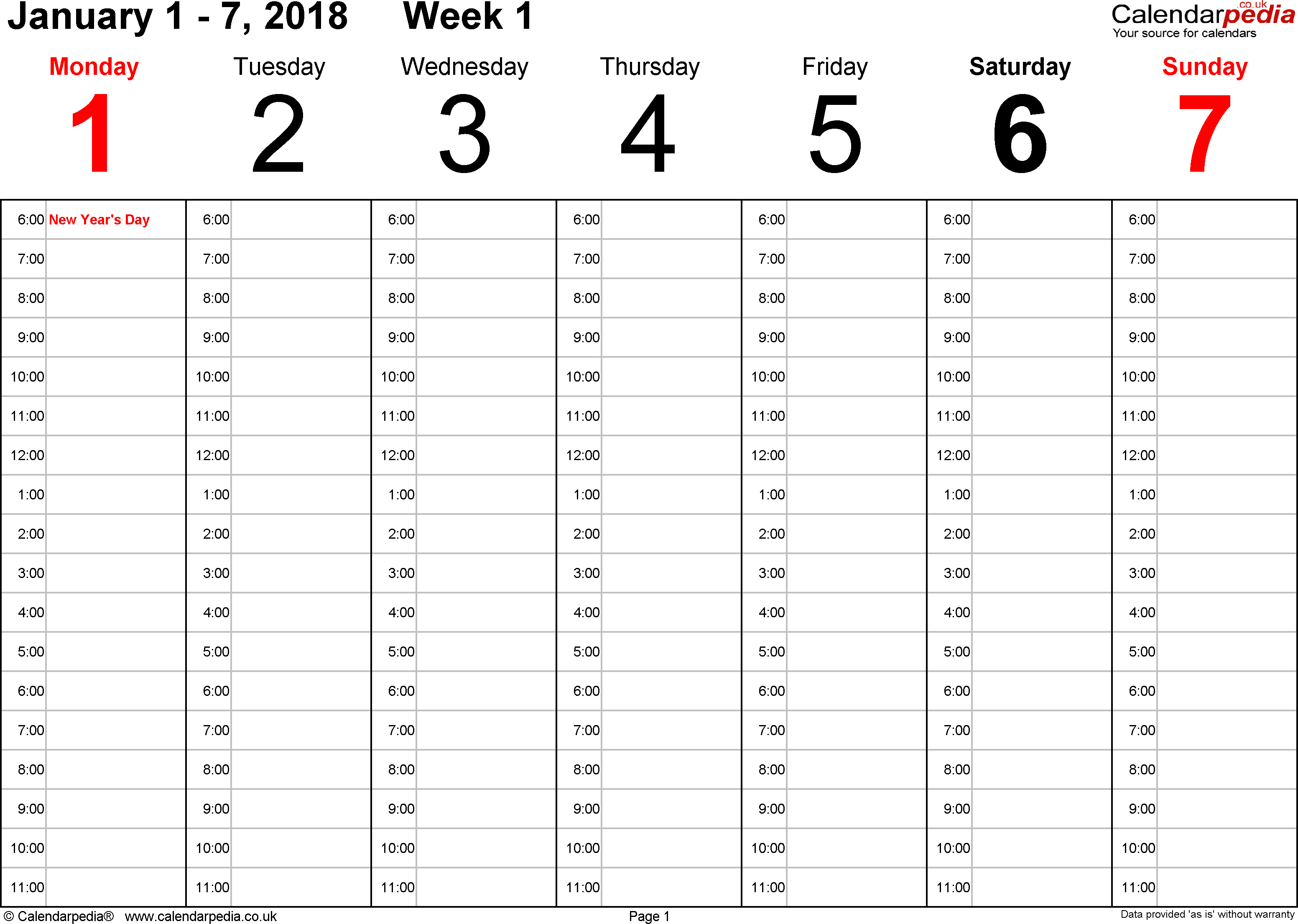 Weekly Calendar 2018 Uk - Free Printable Templates For Word