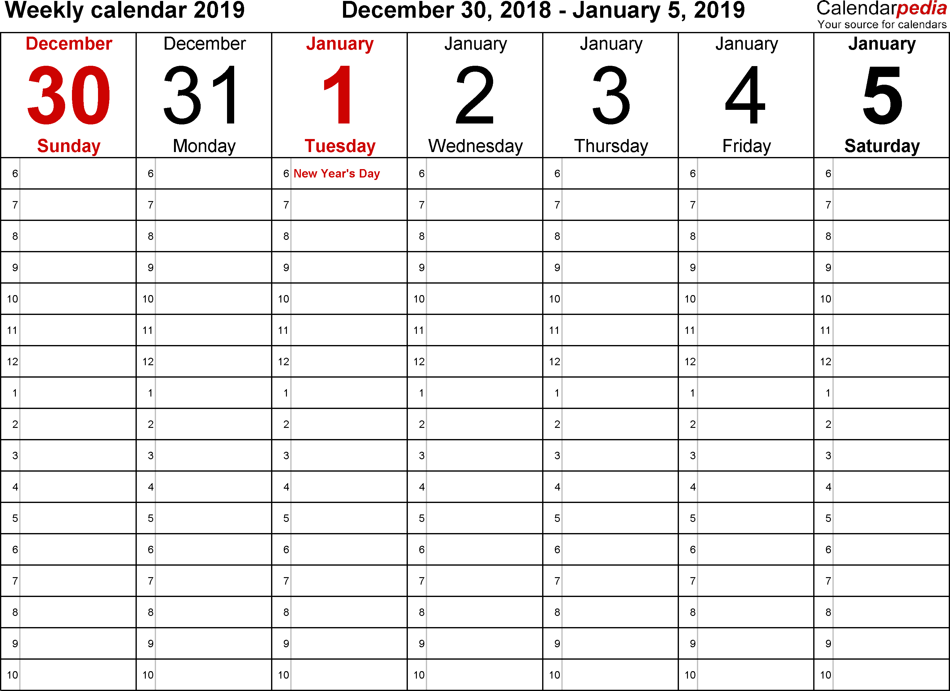 Weekly Calendar 2019 For Pdf - 12 Free Printable Templates