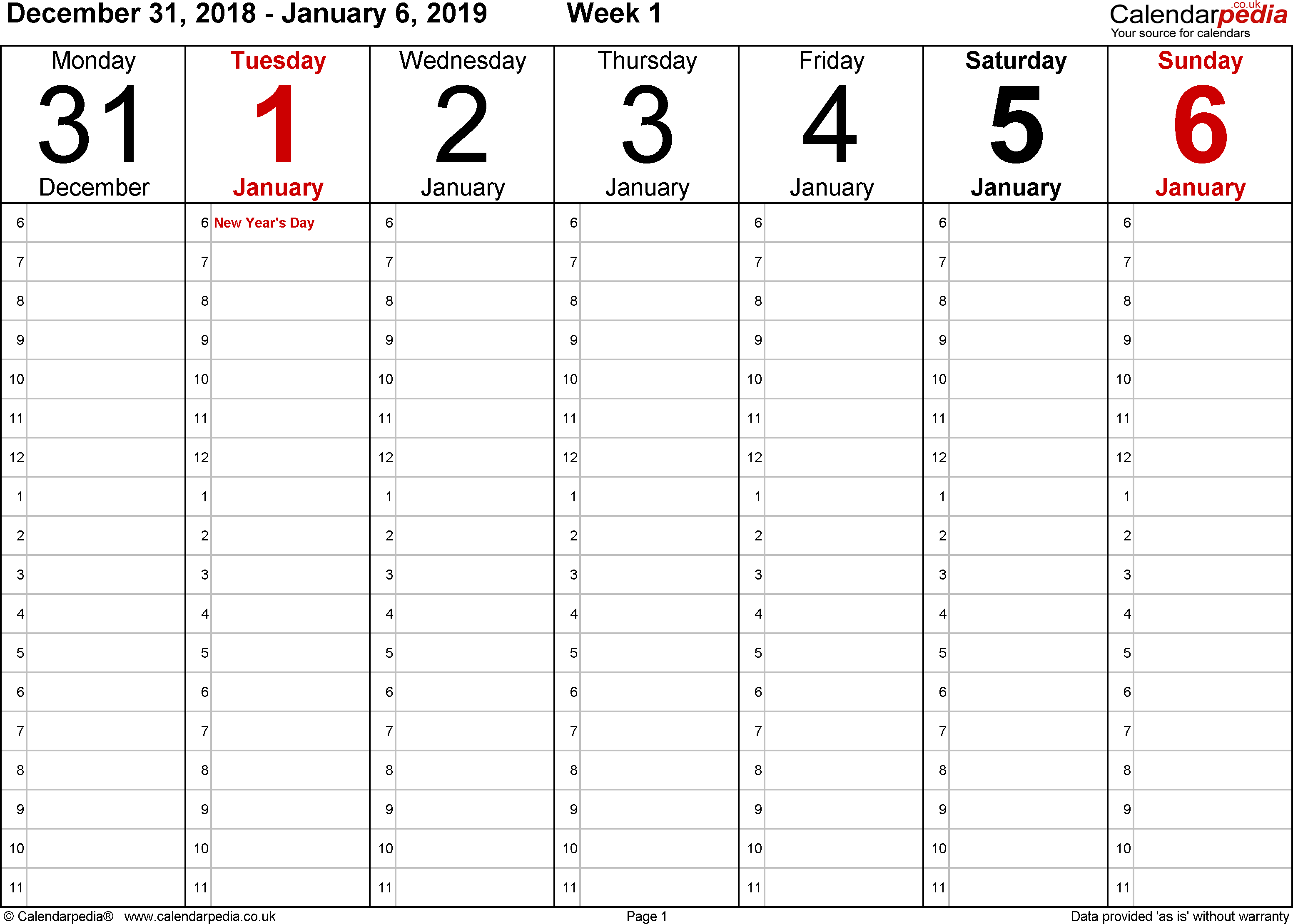 Weekly Calendar 2019 Uk - Free Printable Templates For Word