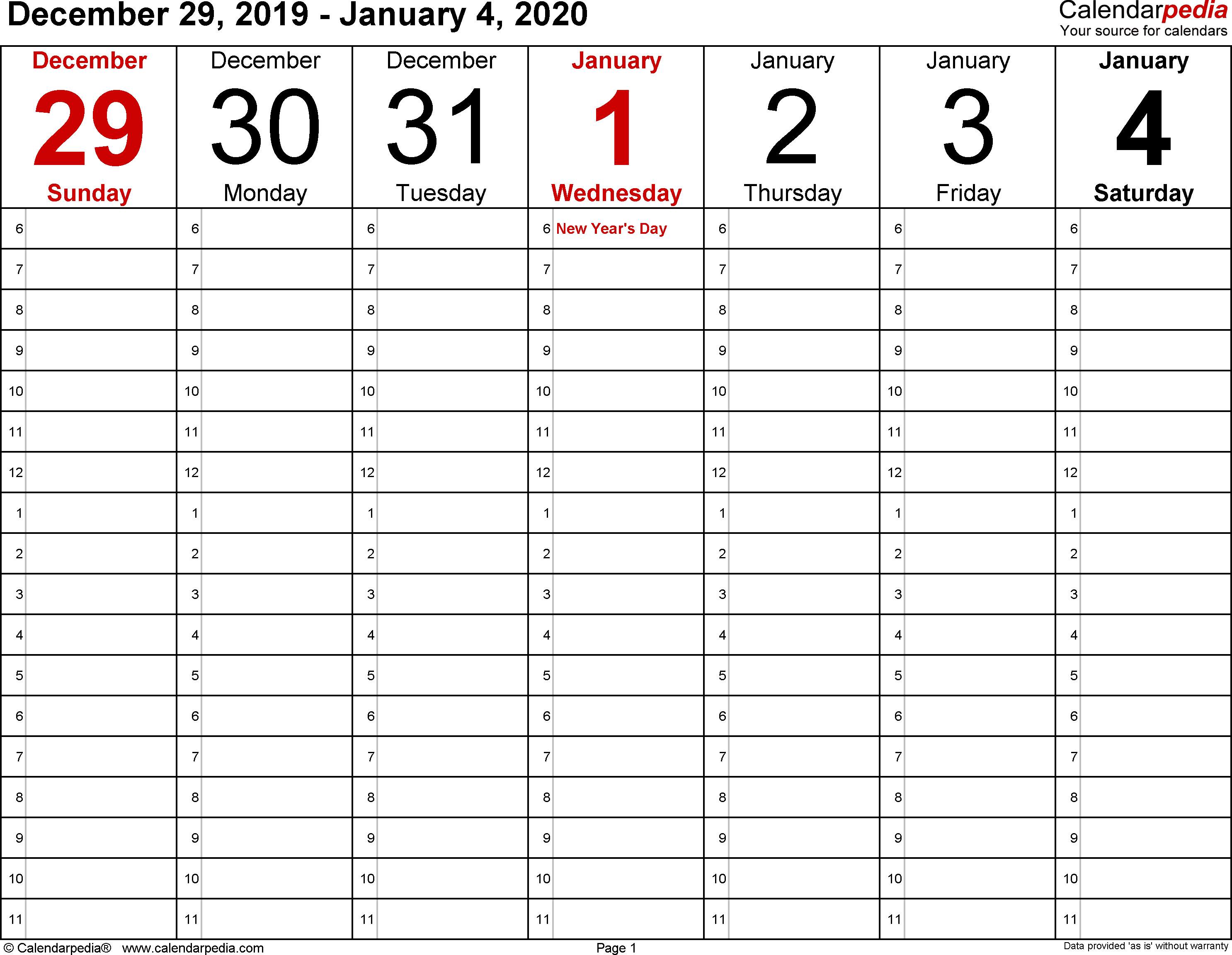Weekly Calendar 2020 For Excel - 12 Free Printable Templates