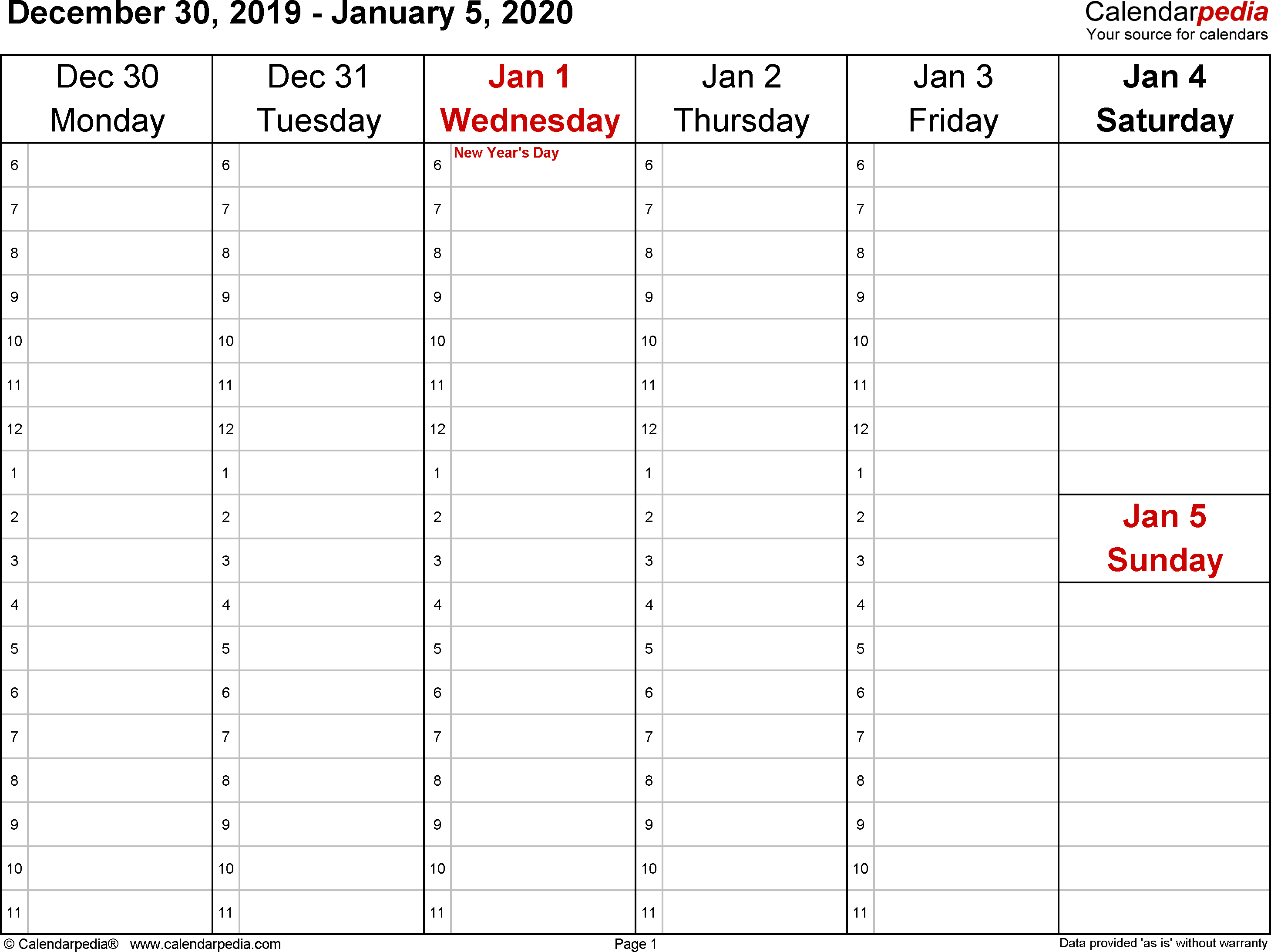 2020 Monday To Friday Schedule Template