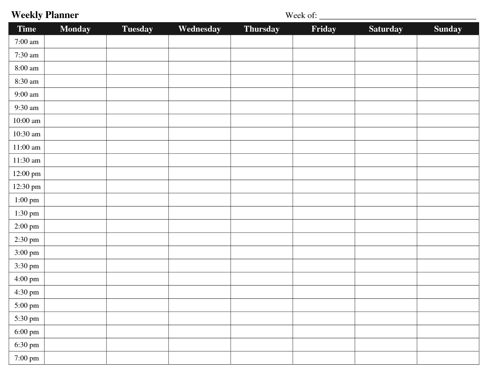 Weekly calendars with time slots