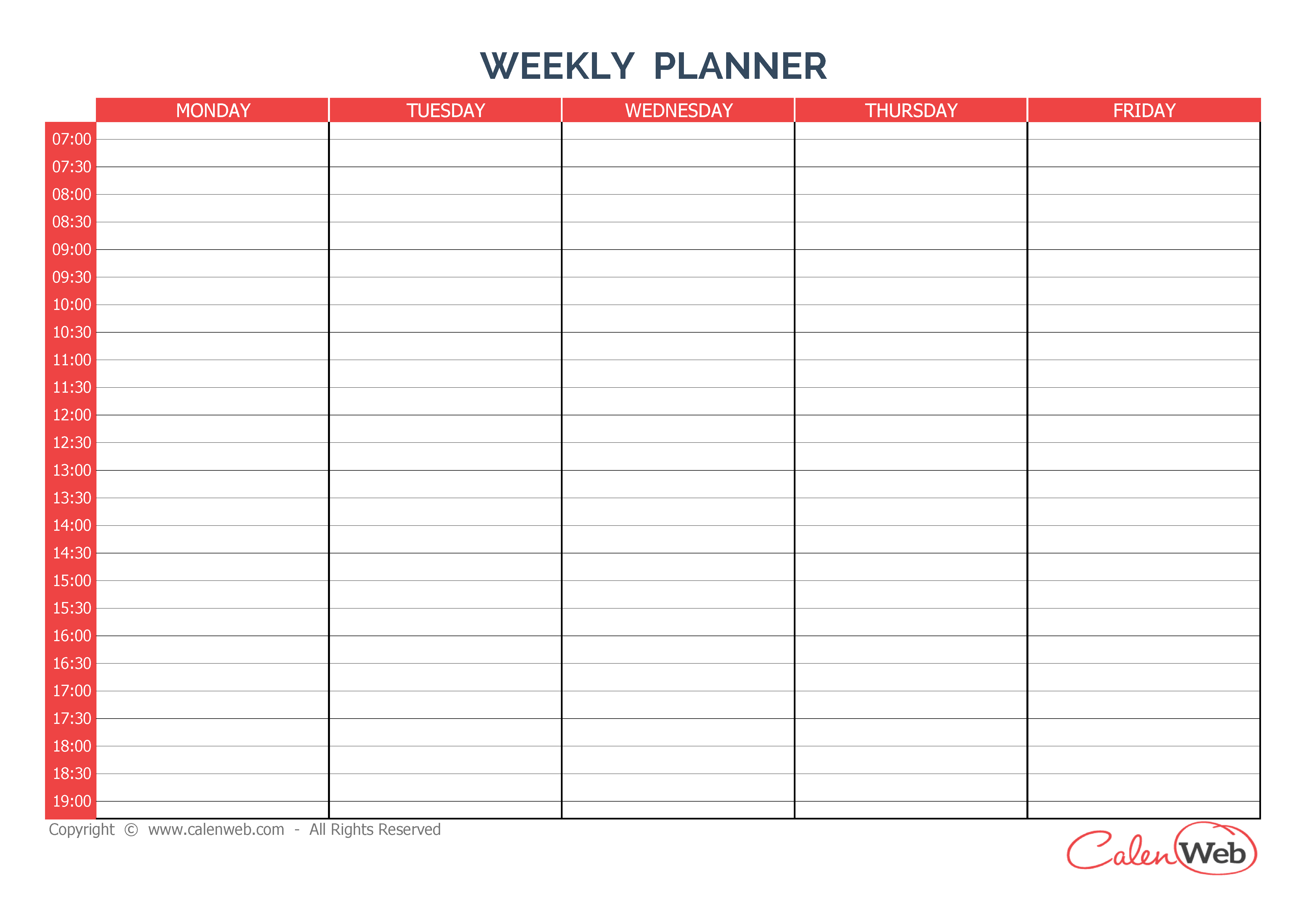 Weekly Planner 5 Days A Week Of 5 Days - Calenweb