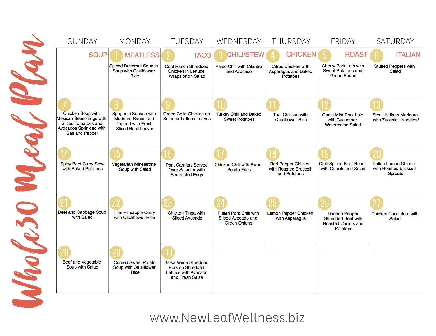 Whole 30 Calendar Printable ~ Hd Calendar Printable Template