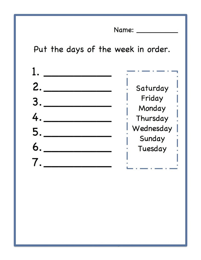 Worksheets For Days Of The Week Printable » Printable