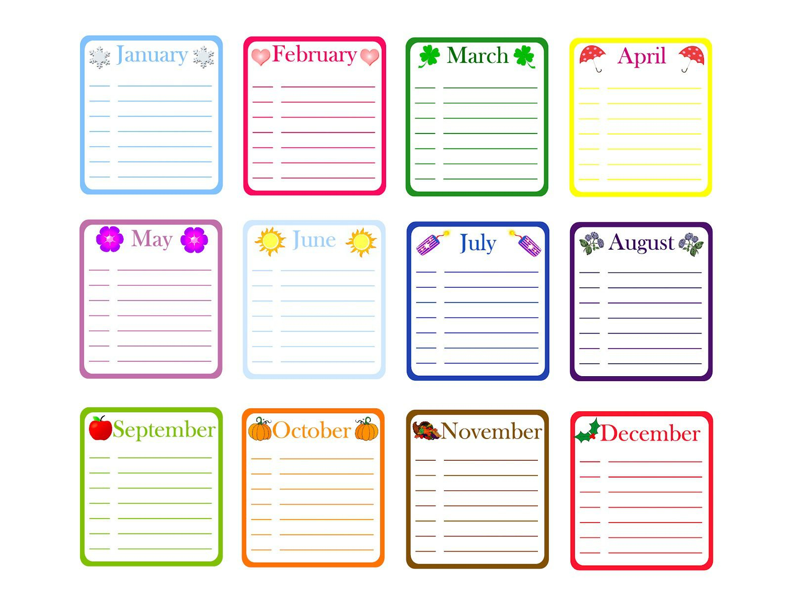 Yearly Birthday Calendar Template. Free Classroom Printables