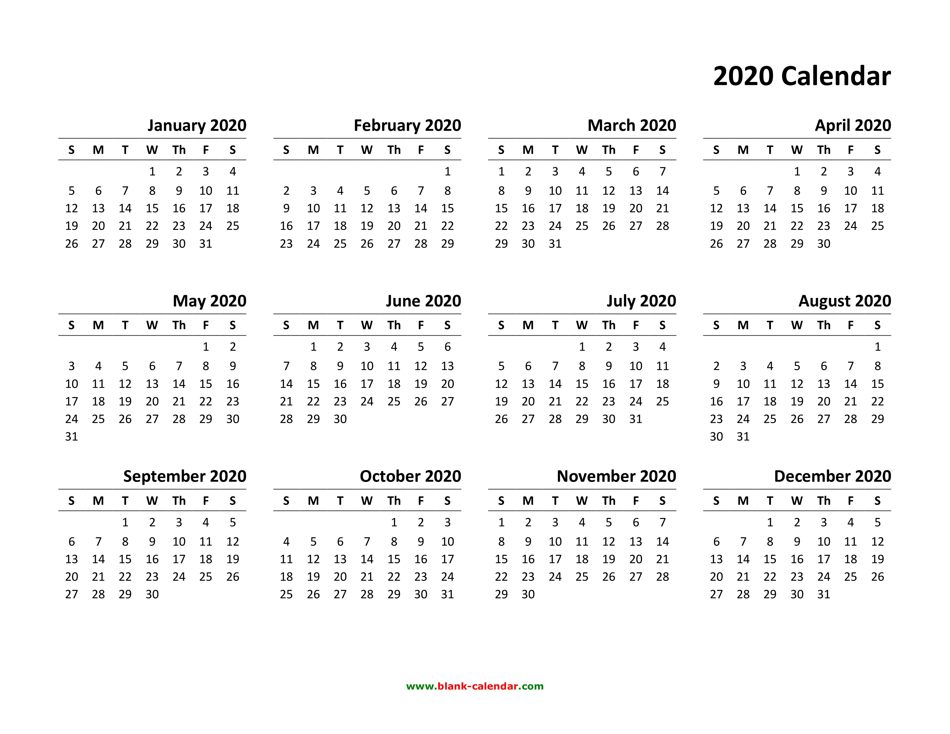 Yearly Calendar 2020 | Free Download And Print