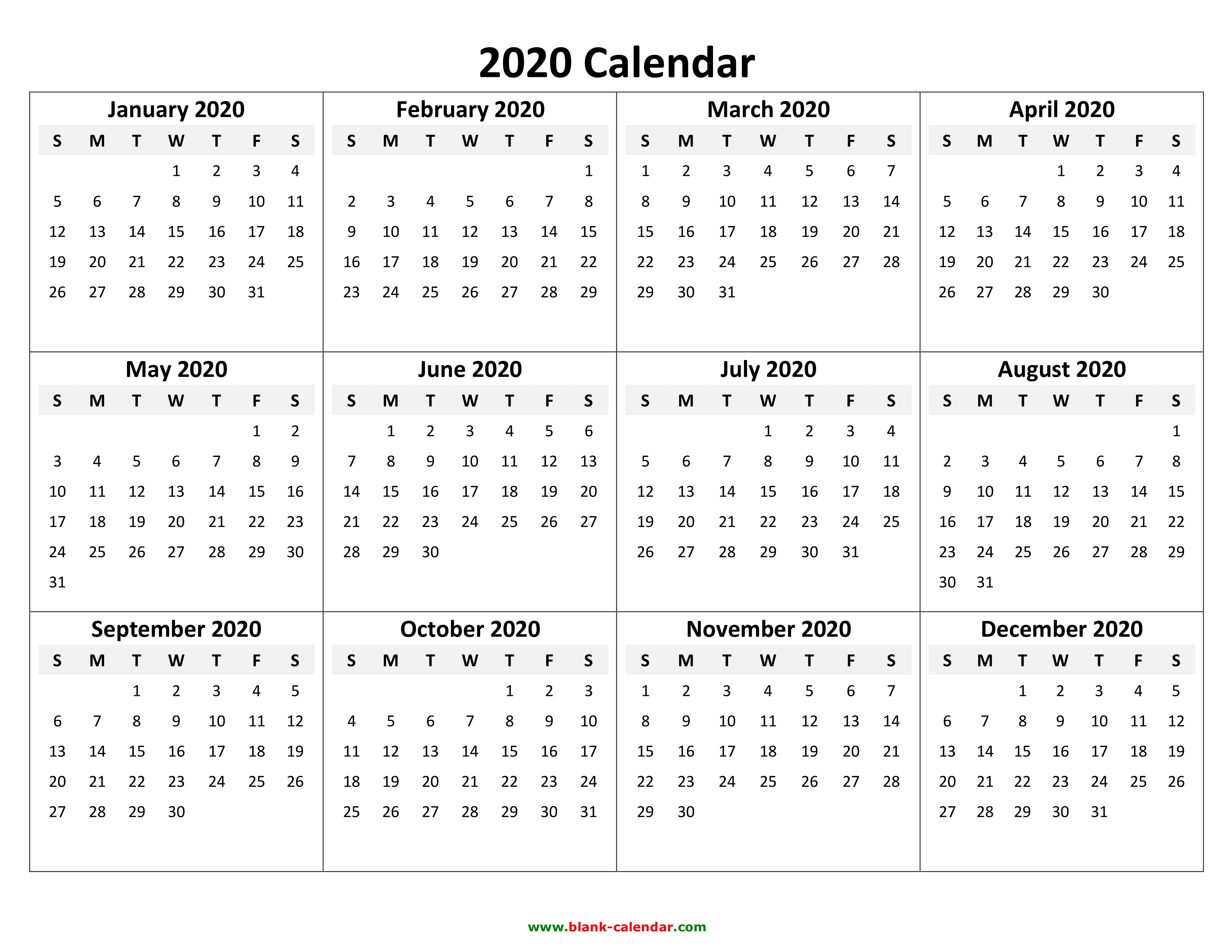 Yearly Calendar 2020 | Free Download And Print