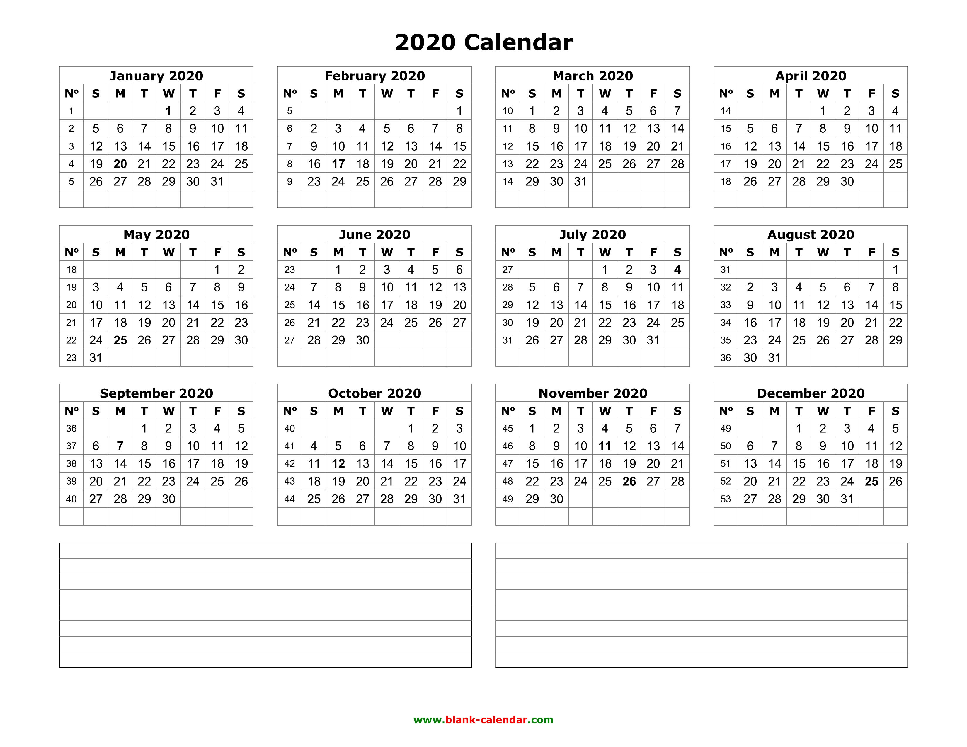 Yearly Calendar 2020 | Free Download And Print