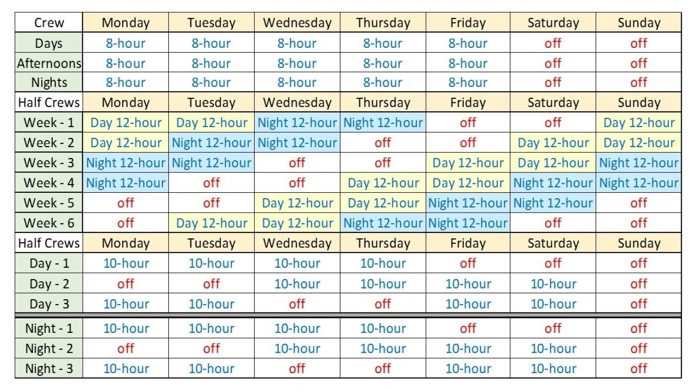 005 Template Ideas Rotating Shift Schedule Hour