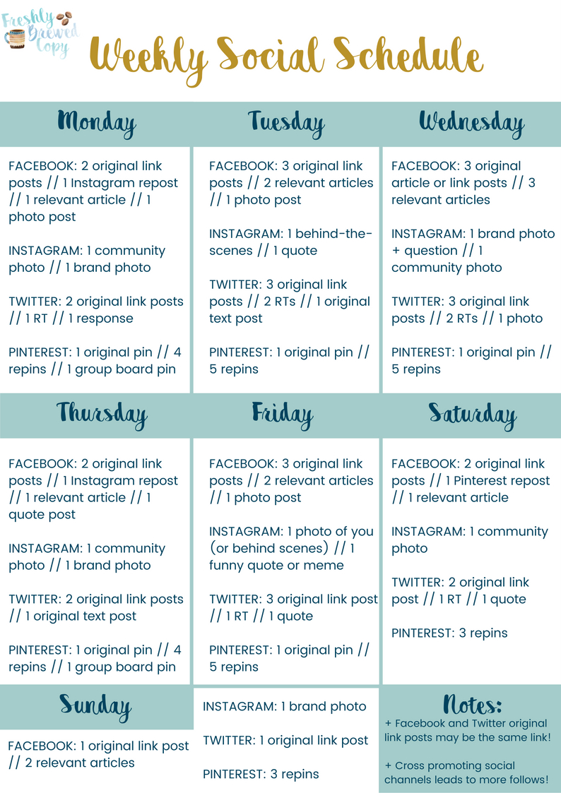 Social Media Posting Schedule Template Example Calendar Printable