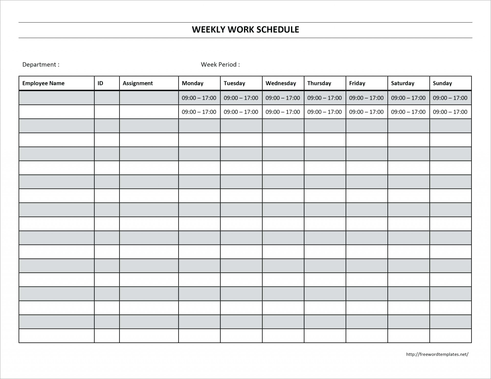 daily schedule template work week