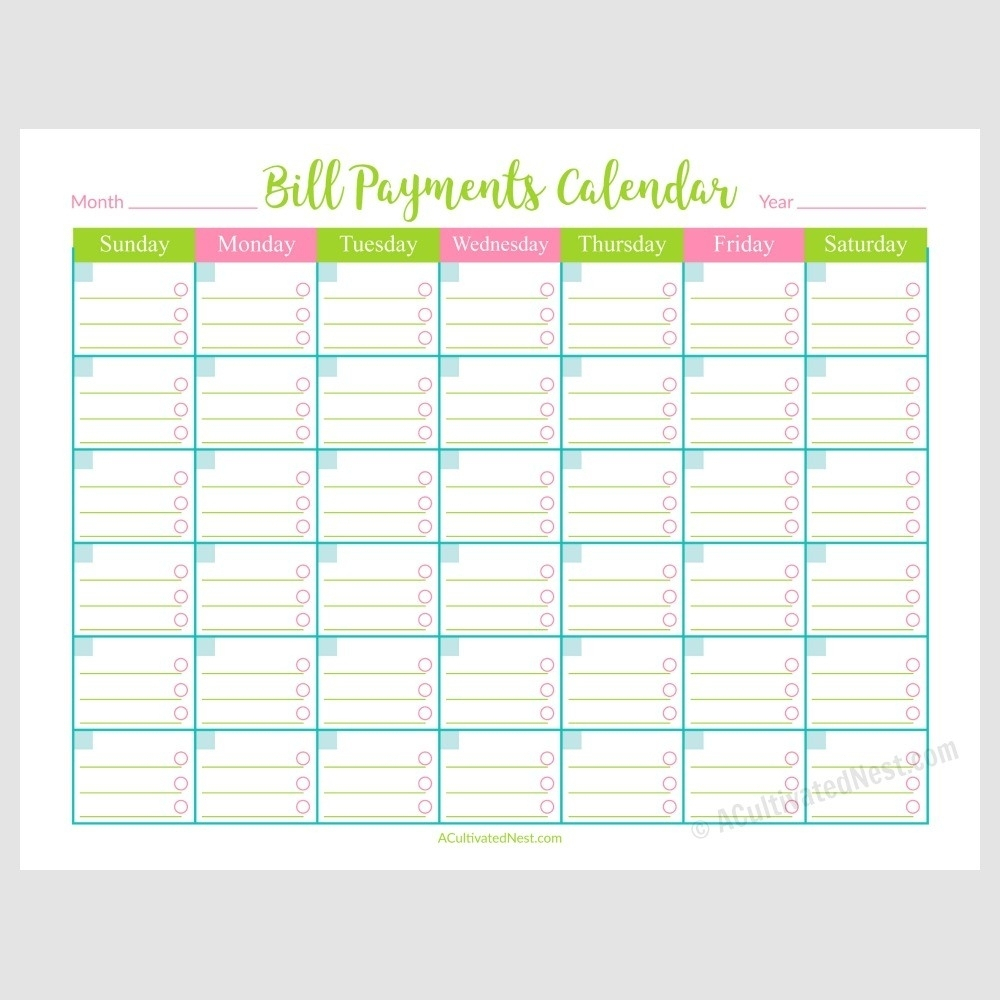 Free Printable Bills Calander