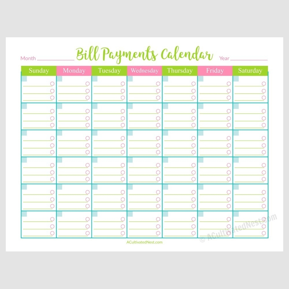 Free Bills Pay Calendar 2020 Printable Monthly | Example Calendar Printable