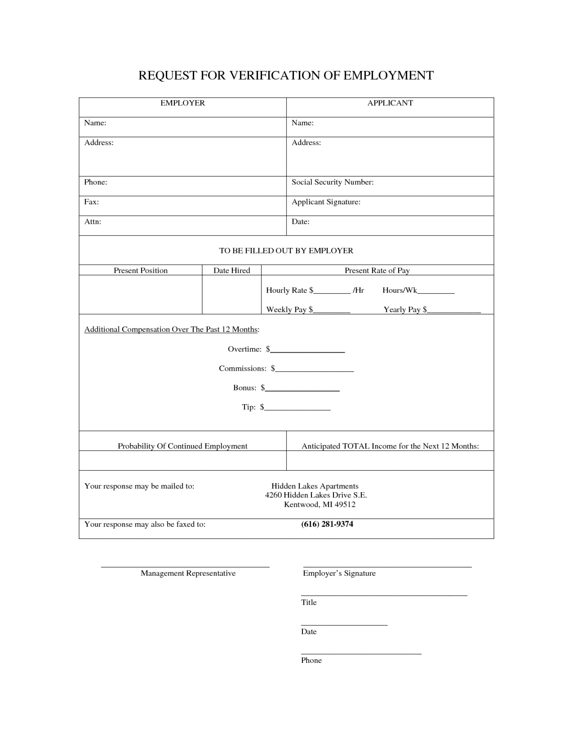 Verification Of Employment Fillable Form Printable Forms Free Online