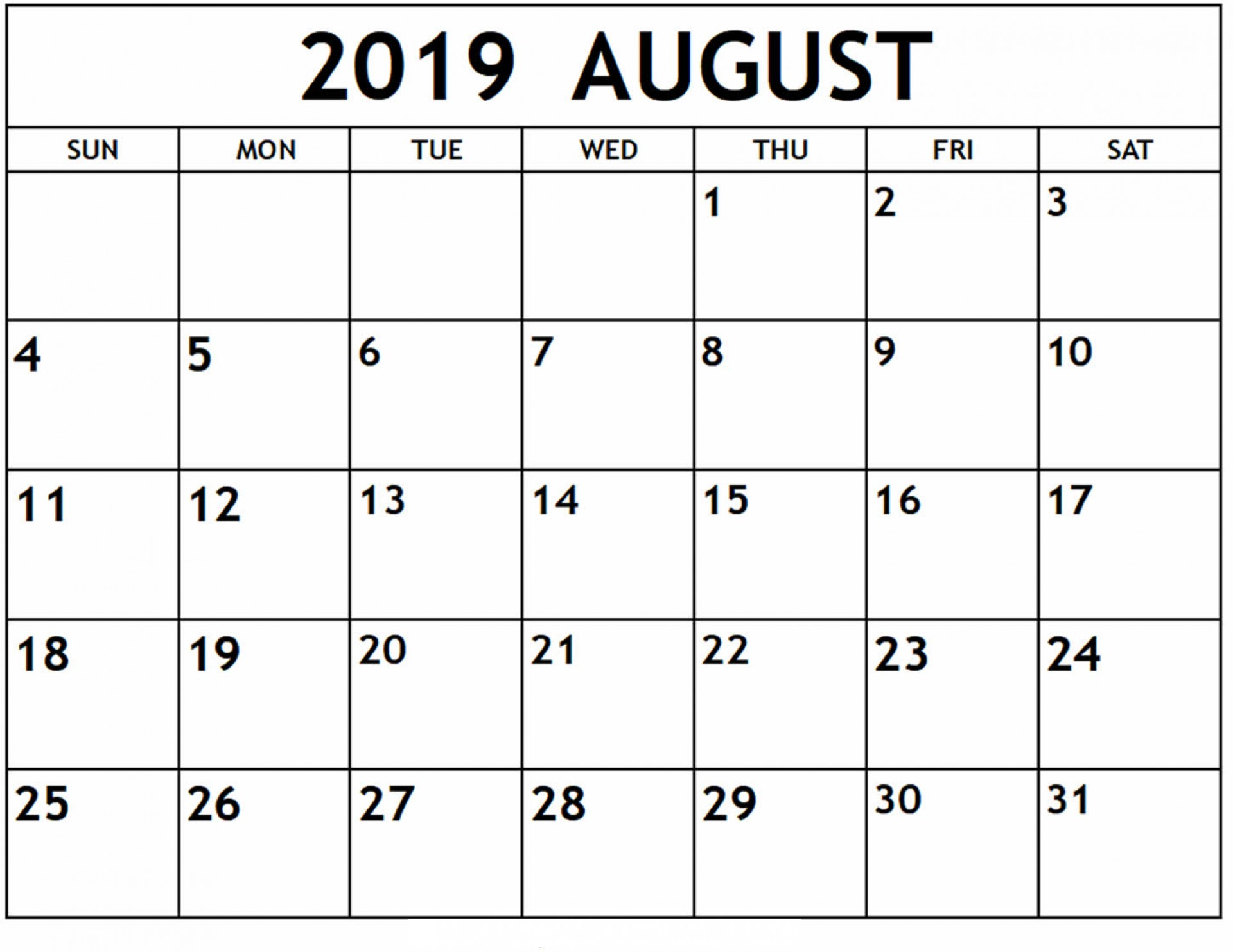 021 August Calendar Holidays Blank Landscape Template