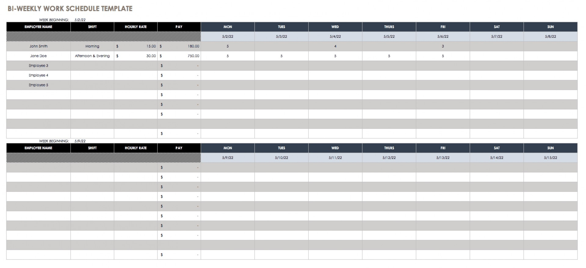 021 Two Week Calendar Template Monday To Friday Calendars