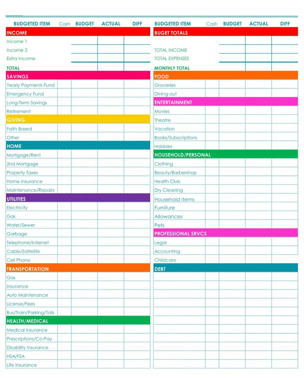 printable budget calendar