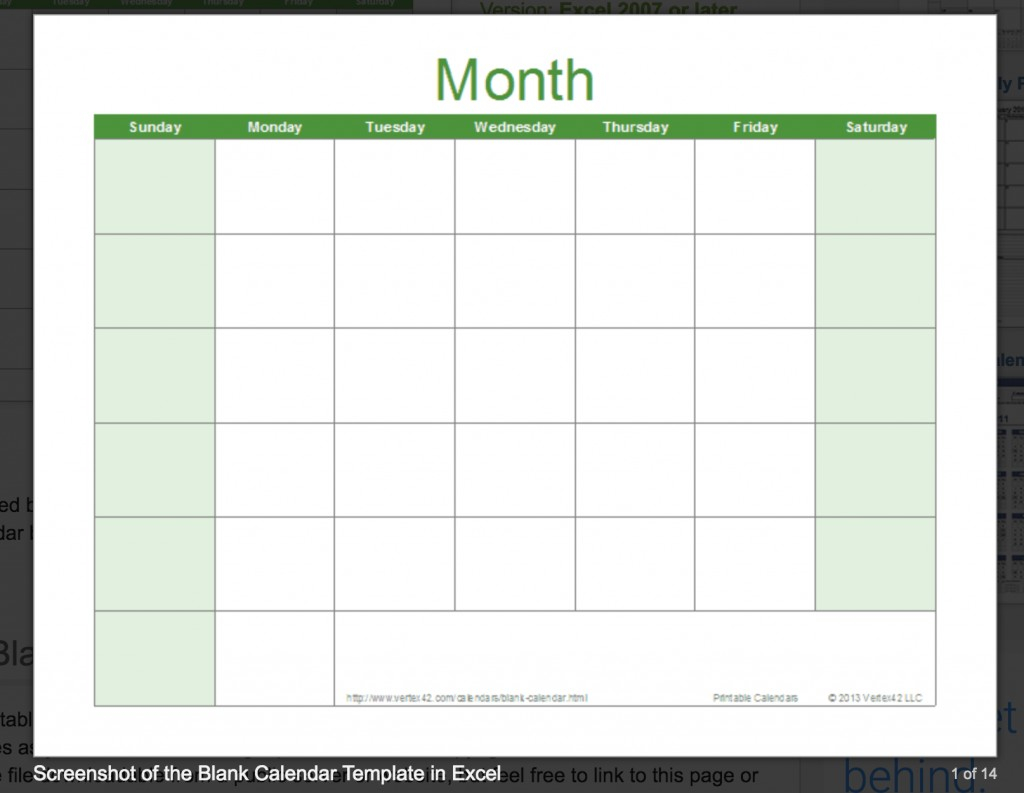 033 Free Excel Calendar Template Vertex42 Blank Ideas