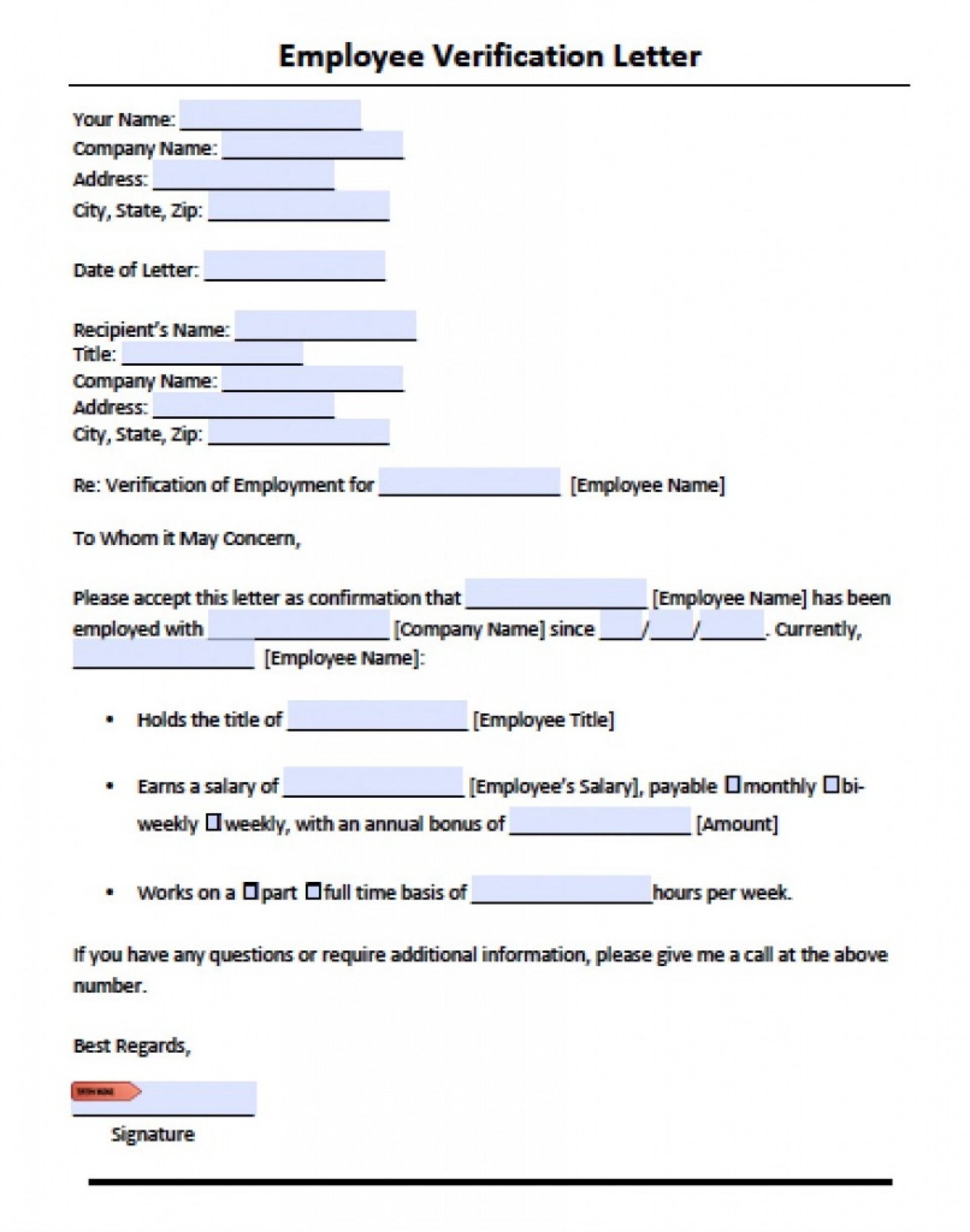 Printable Downloadable Employment Verification Form Printable Blank World