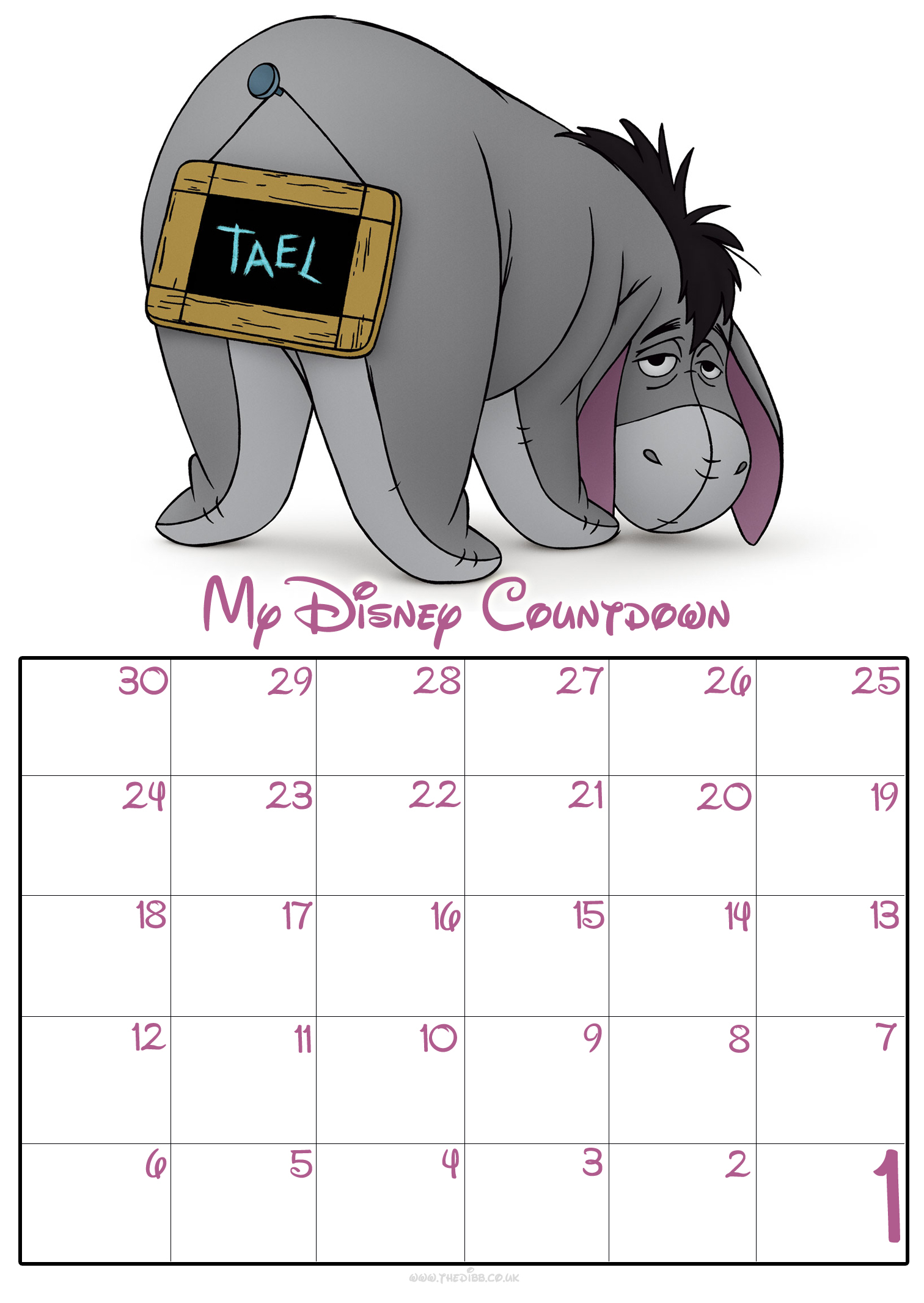 Template Countdown Calendar Disney