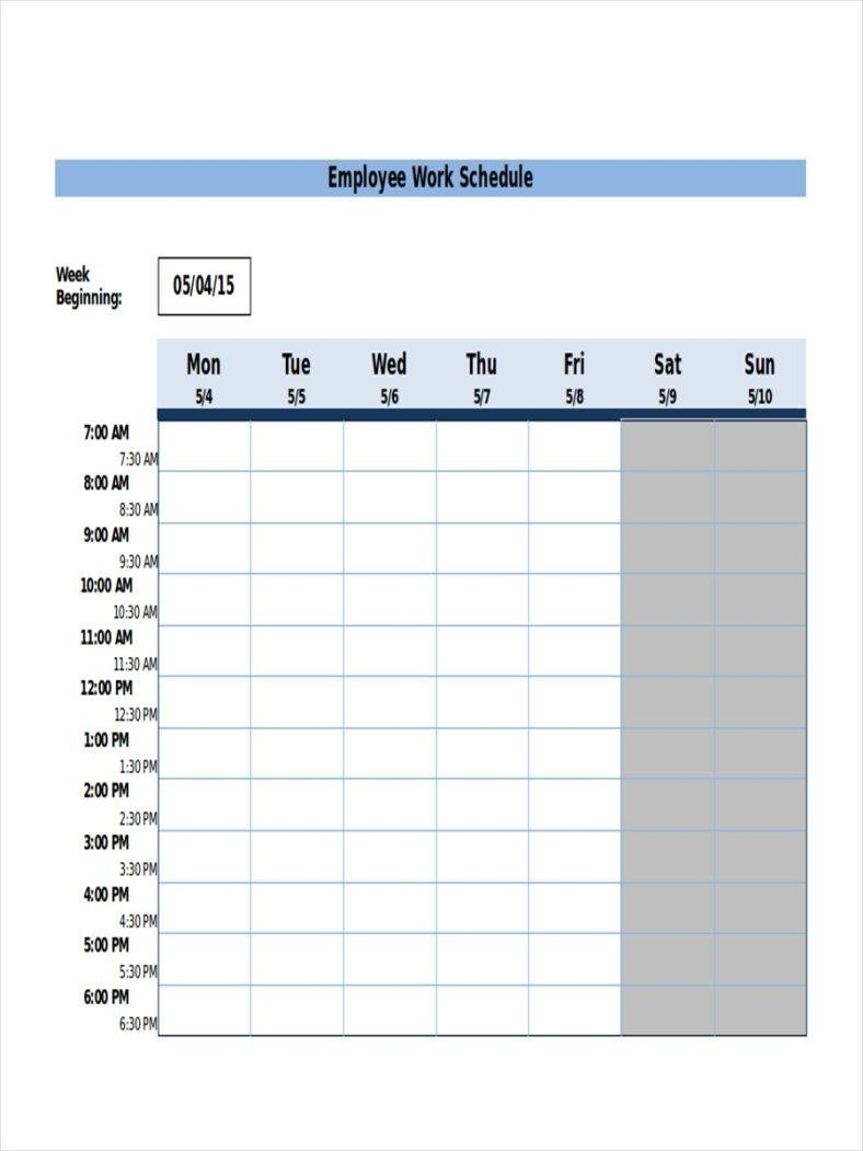 weekly work shift schedule template
