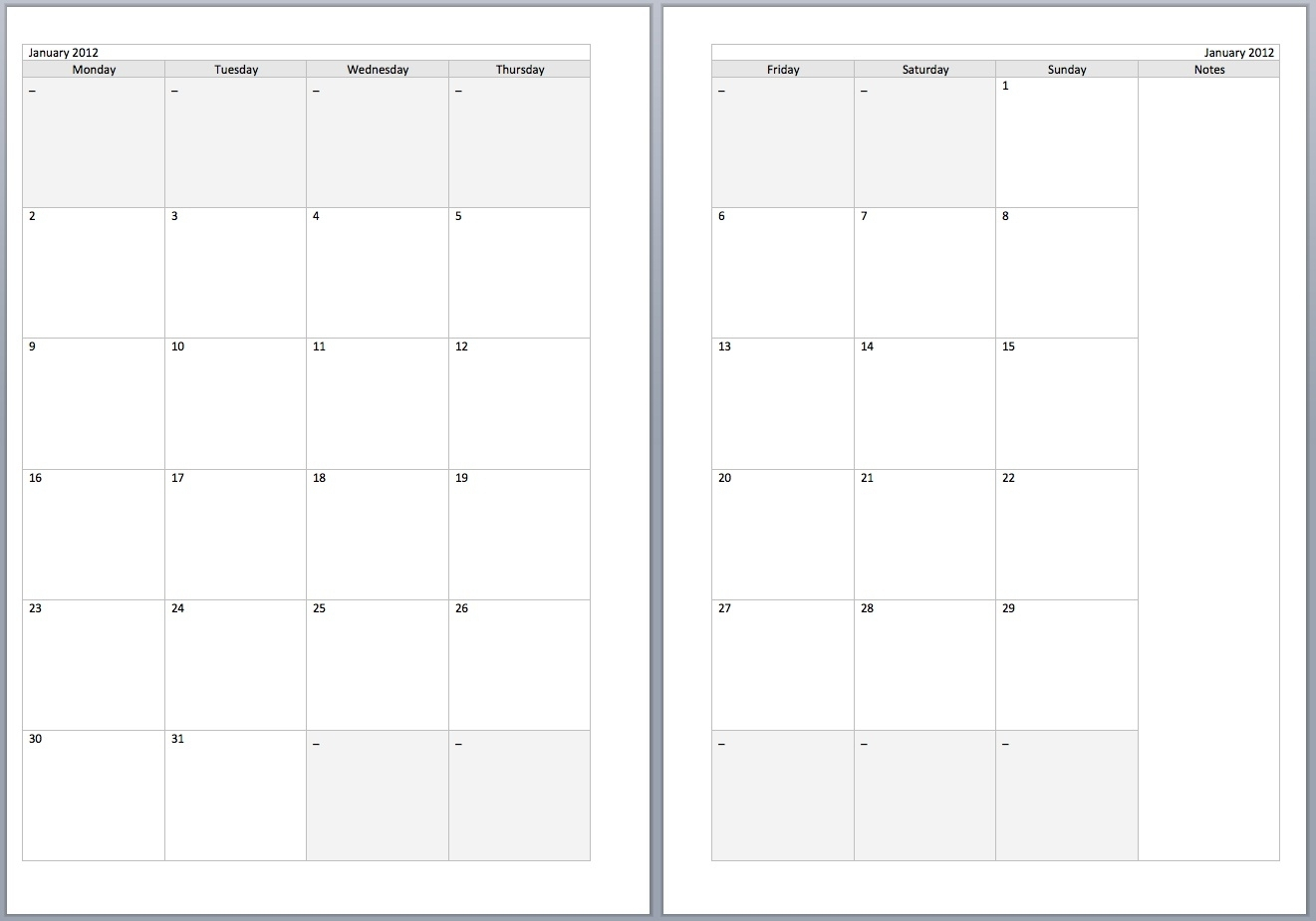 2 Page Calendar Template 2016 | Calendar Template 2019-2