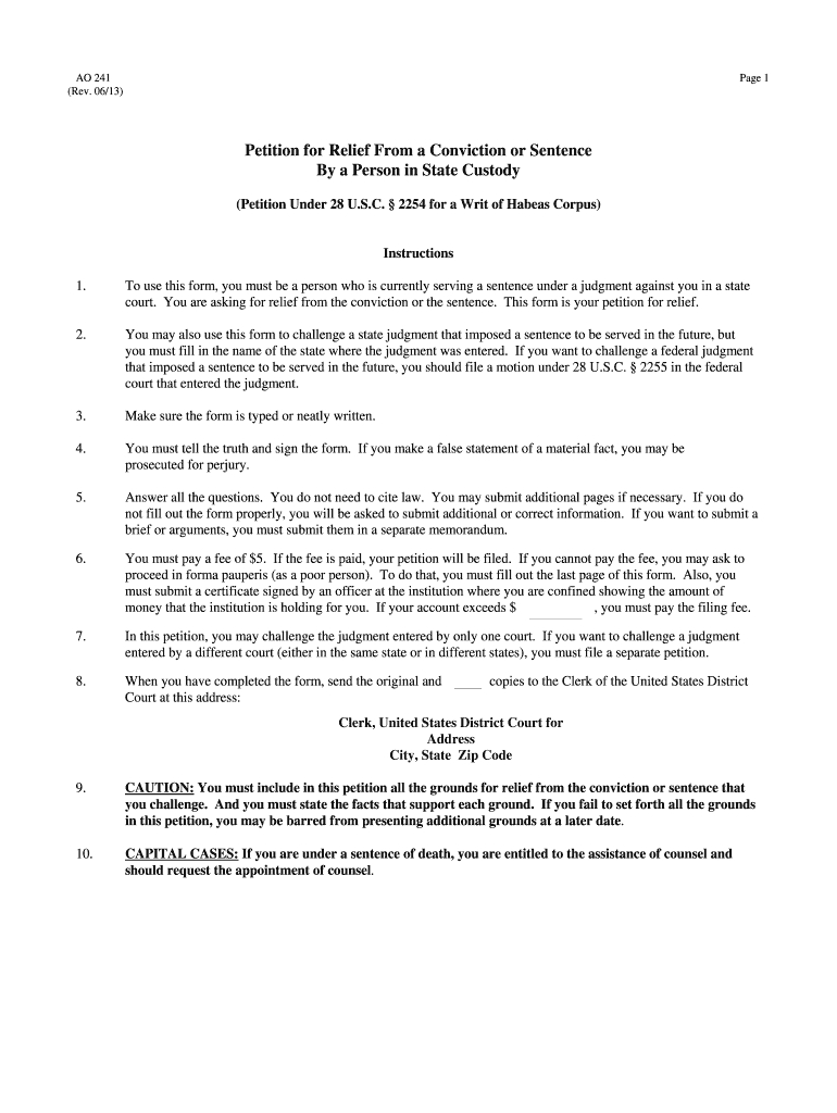 2013 Form Us Court Ao 241 Fill Online, Printable, Fillable