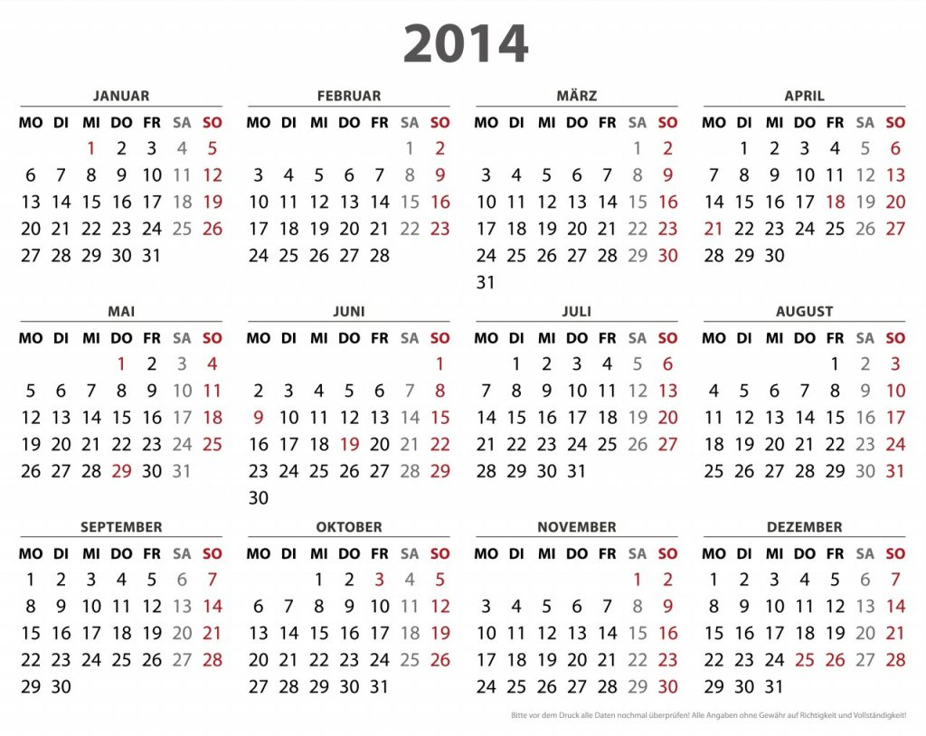 2014 Calendar – Calendar Yearly Printable