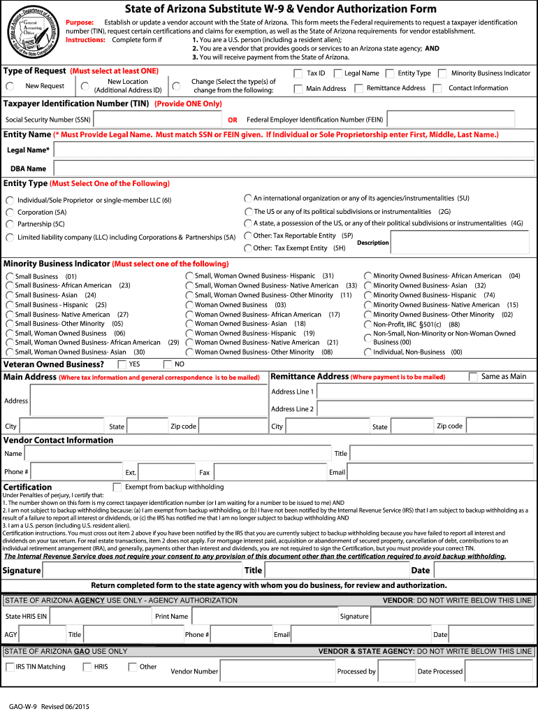 2015-2020 Form Az Gao-W-9 Fill Online, Printable, Fillable