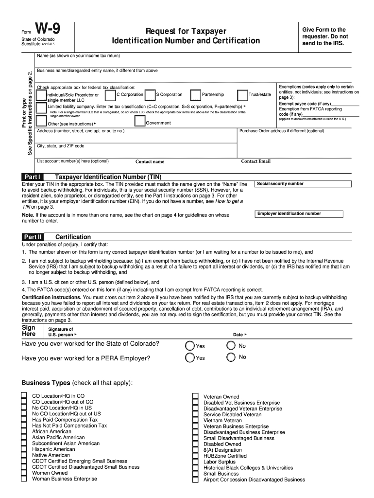 2015-2020 Form Co Dor Substitute W-9 Fill Online, Printable