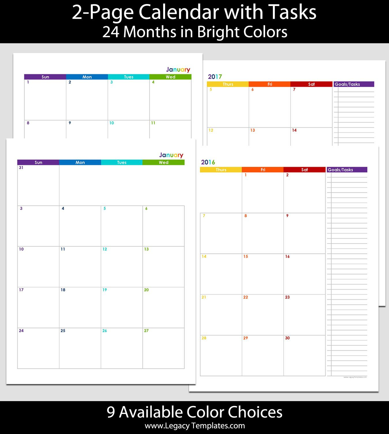 2016 &amp; 2017 24-Month 2-Page Calendar – 8 1/2″ X 11″ | 2016