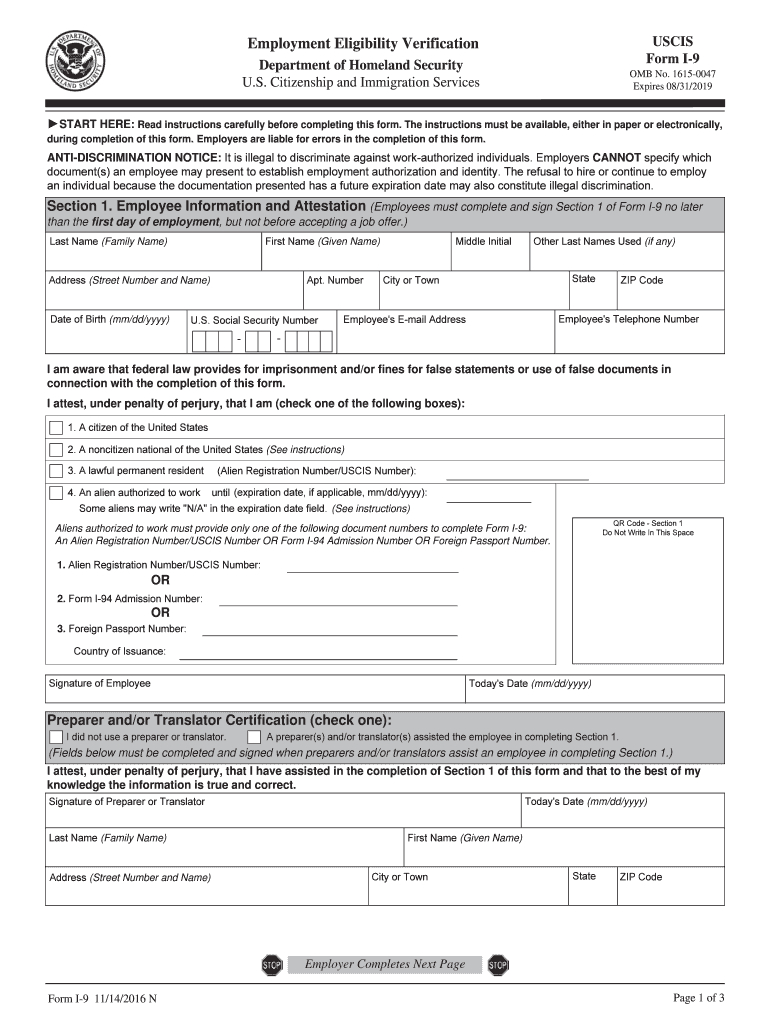 2016 Form Uscis I-9 Fill Online, Printable, Fillable, Blank