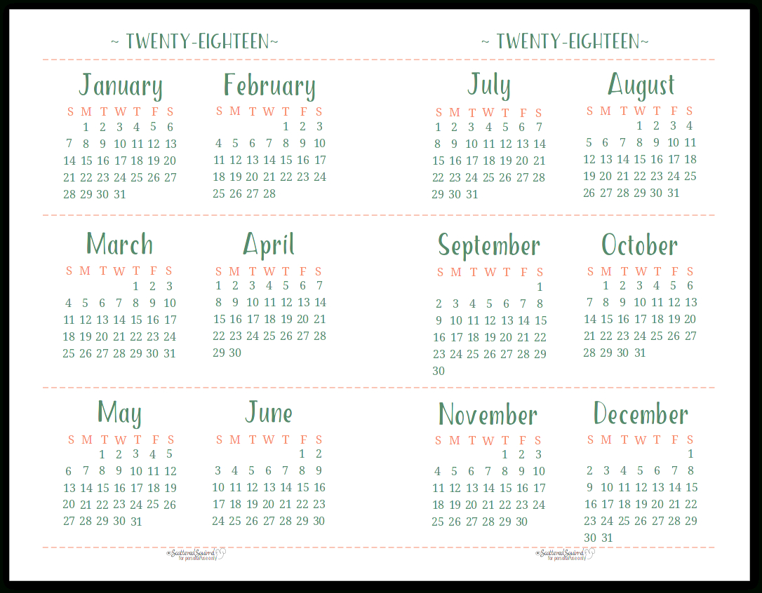 2018 Dated Yearly Calendar Printables Are Here