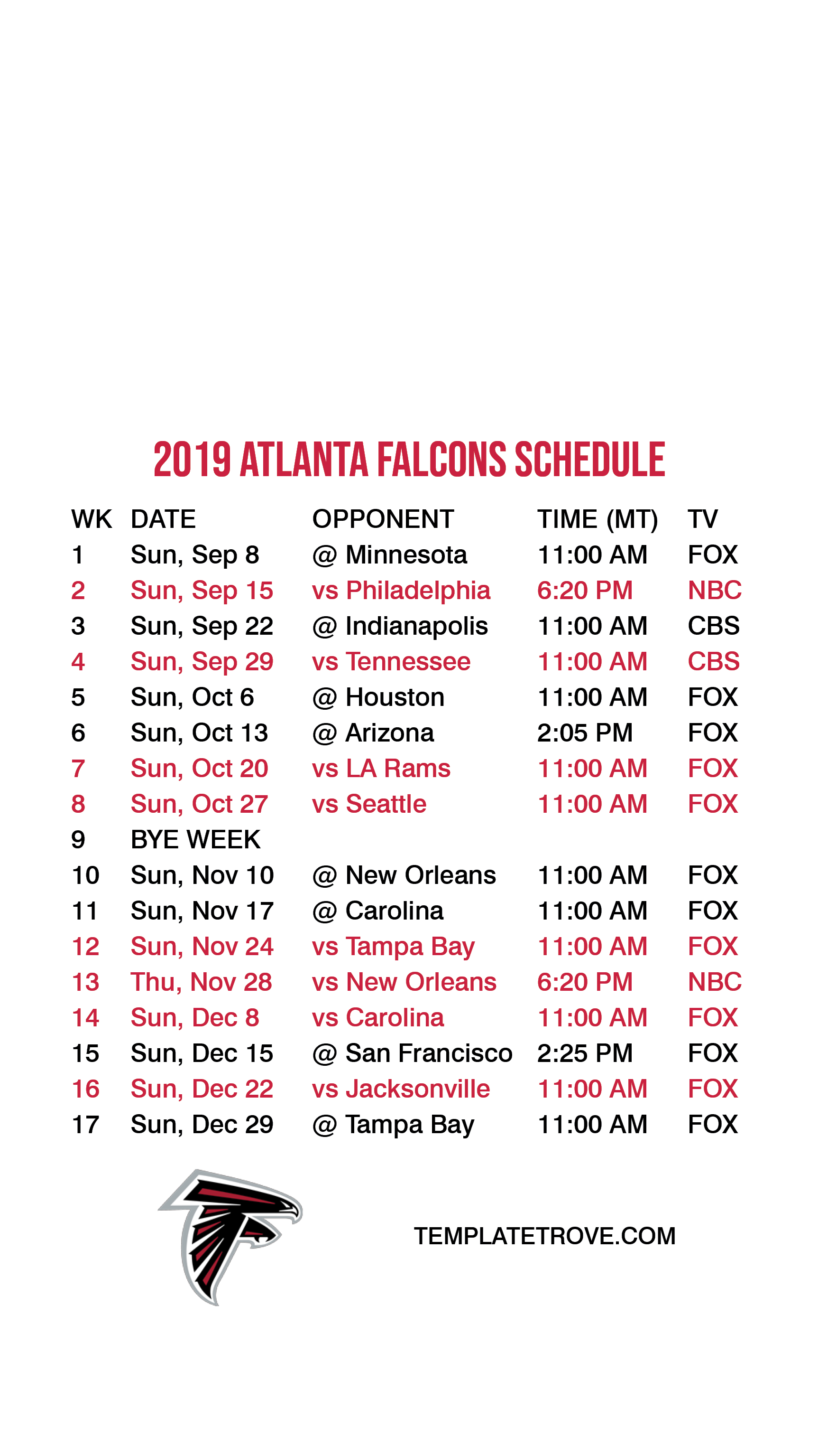 2019-2020 Atlanta Falcons Lock Screen Schedule For Iphone 6