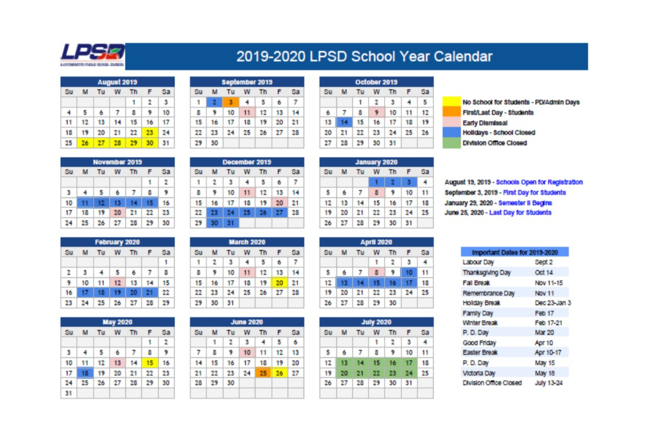 2019-2020 School Year Calendar | College Park School