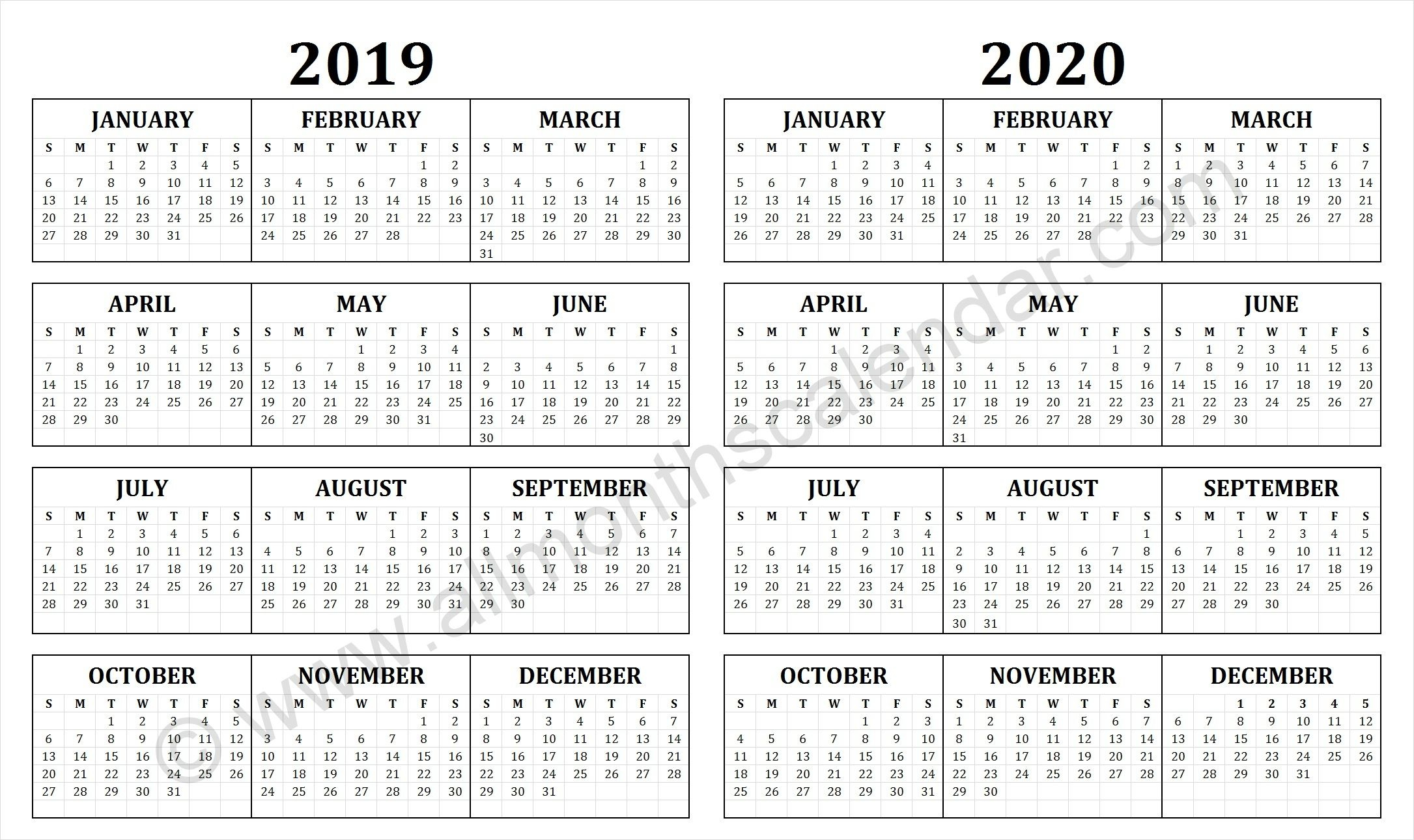 2019 And 2020 Calendar | Free Printable Calendar Templates