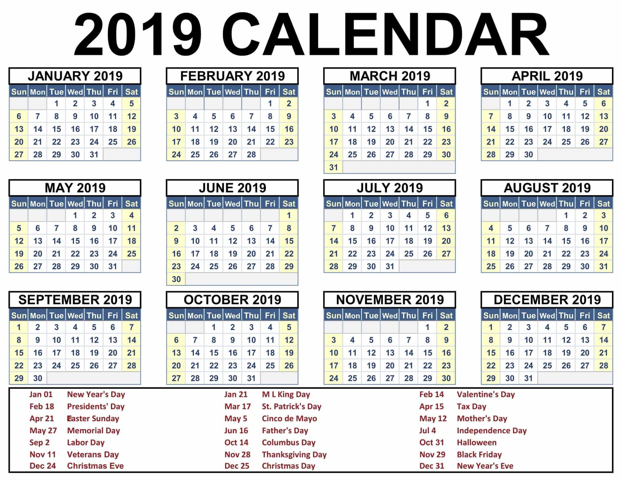 2019 Calendar With Jewish Holidays | Calendar 2019 Template