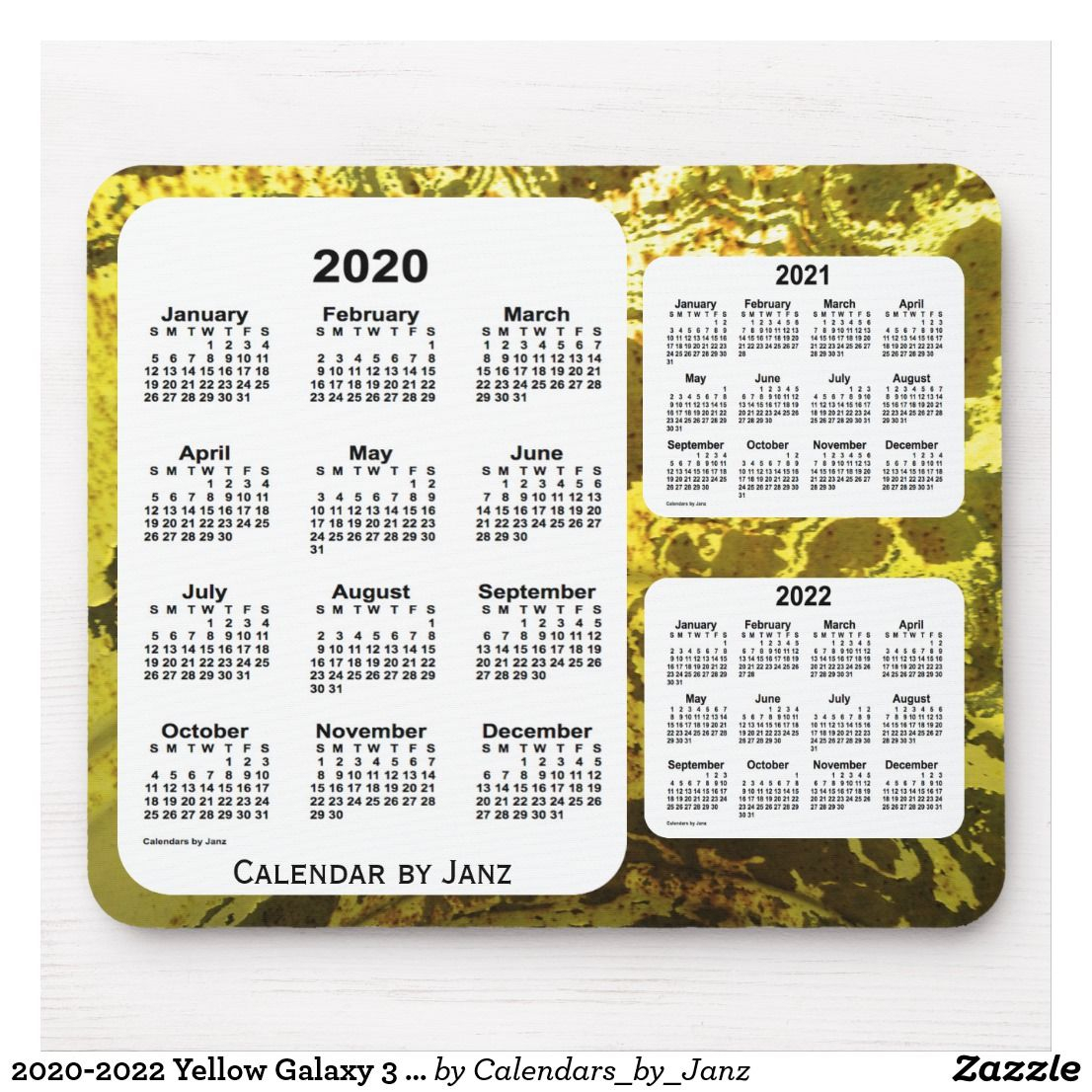 2020-2022 Yellow Galaxy 3 Year Calendarjanz Mouse Pad