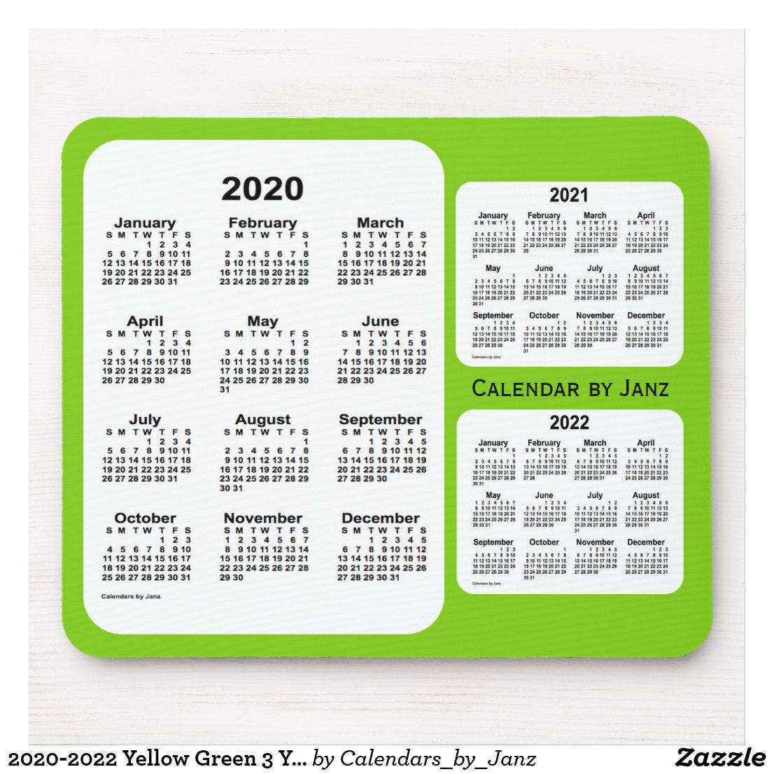 2020-2022 Yellow Green 3 Year Calendarjanz Mouse Pad