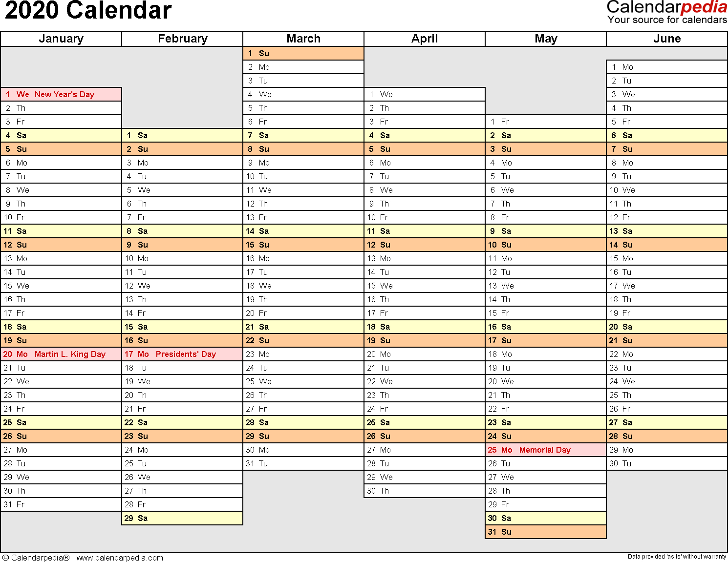 2020 Calendar - Free Printable Microsoft Word Templates