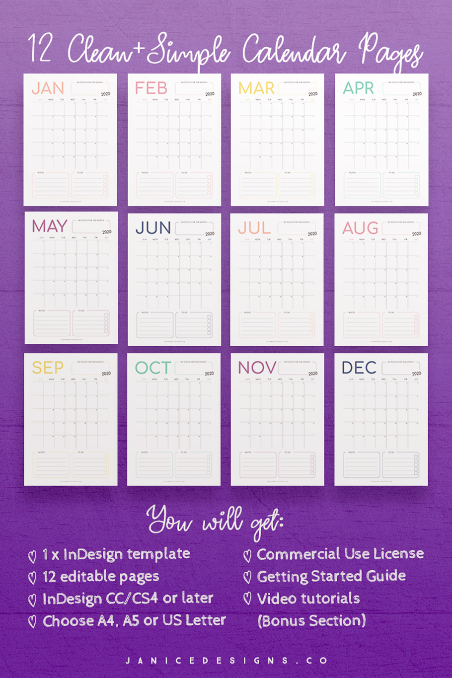 2020 Calendar Indesign Template For Commercial Use