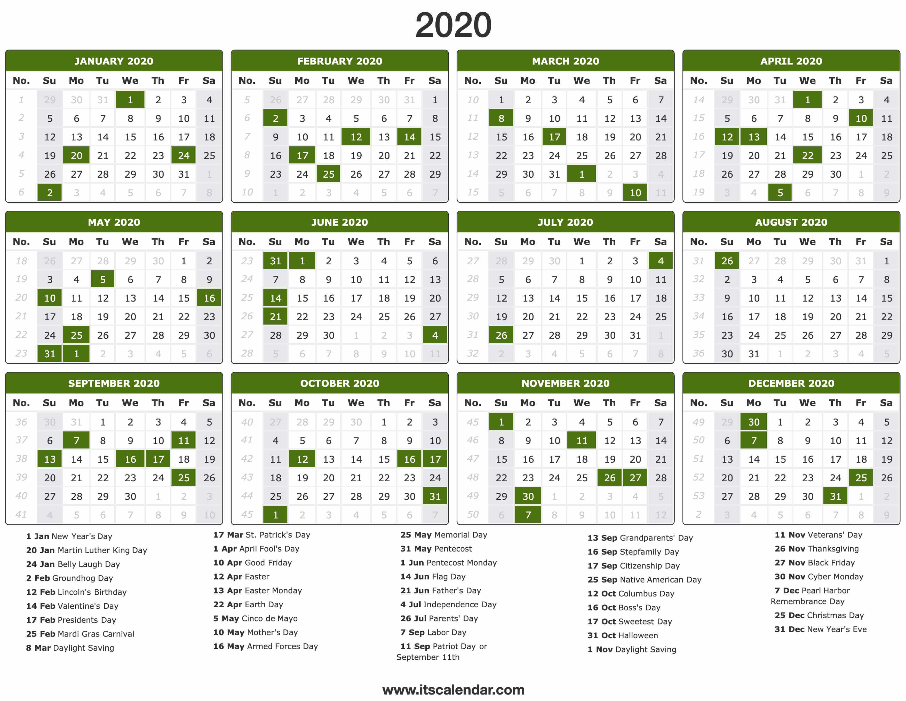 2020 Calendar | Printable 2020 Calendar