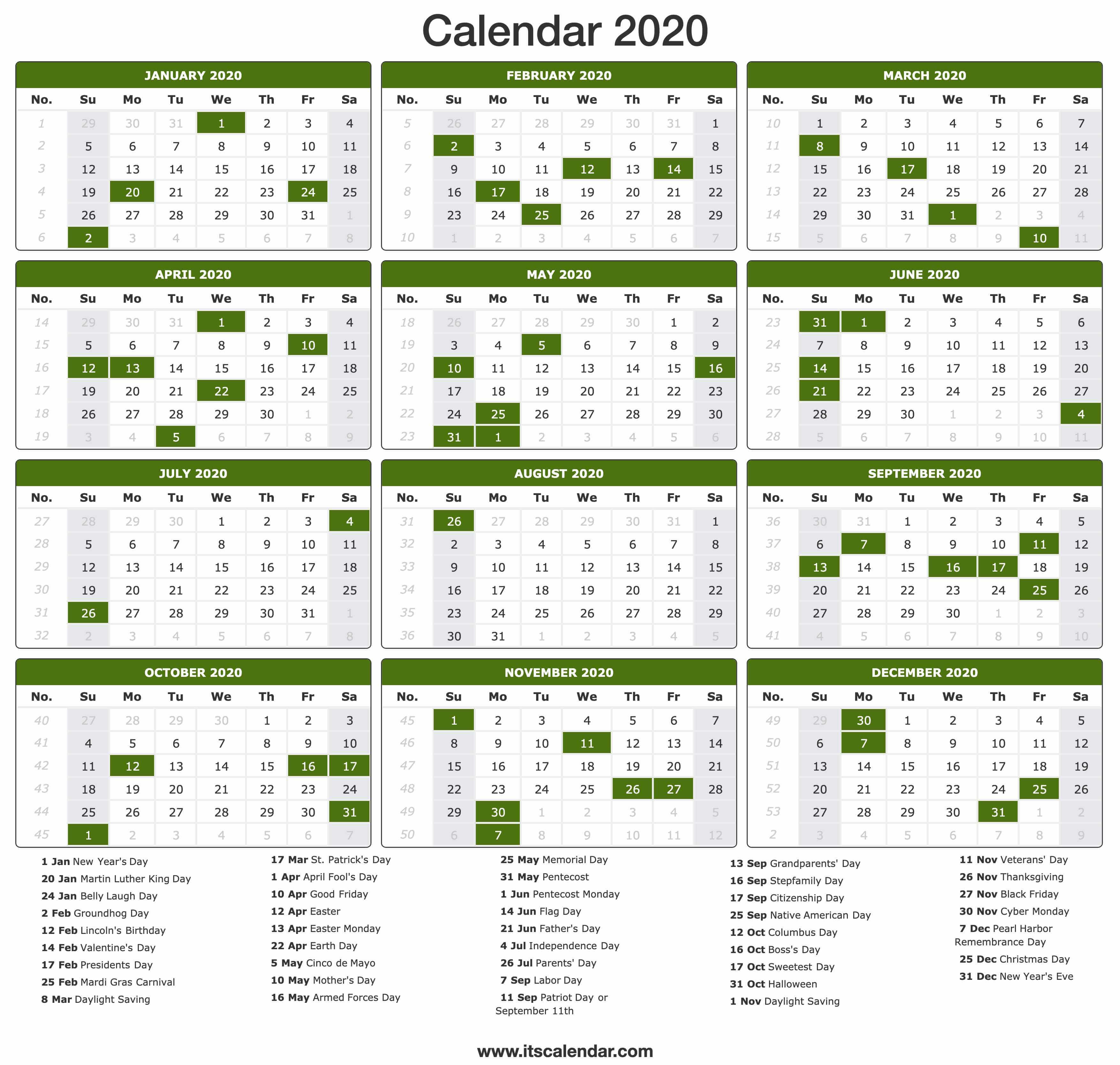 2020 Calendar | Printable 2020 Calendar