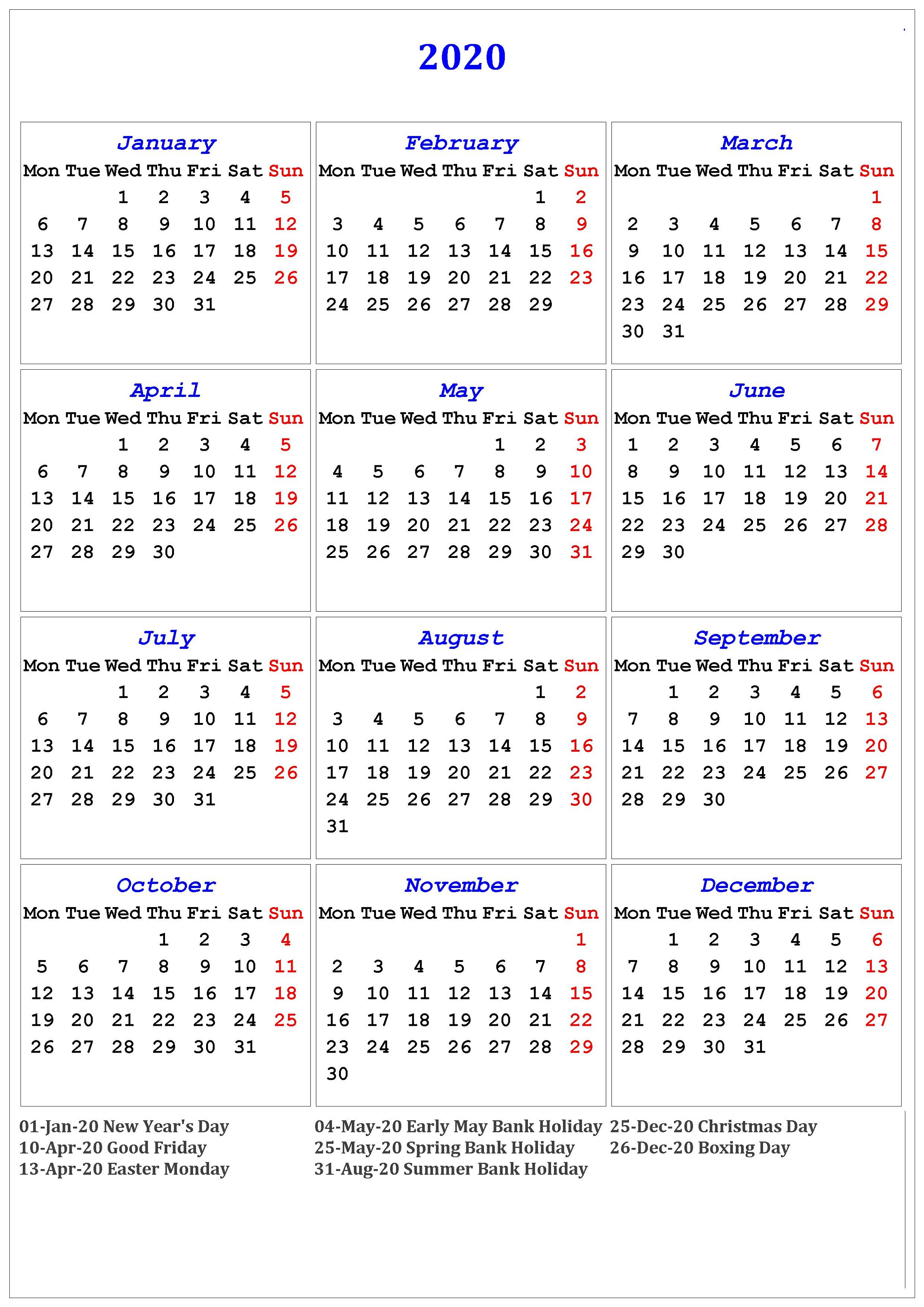 Summer Calendar 2020 Printable | Example Calendar Printable