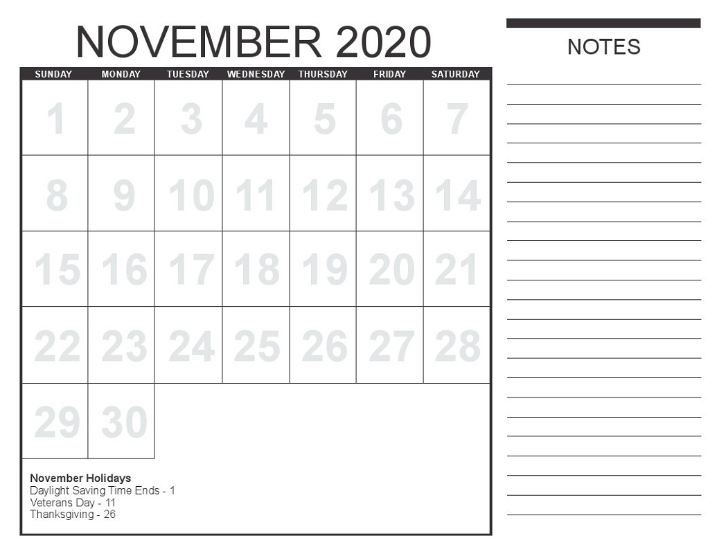 2020 Calendar Template For Kids Big Fonts | Calendar Shelter