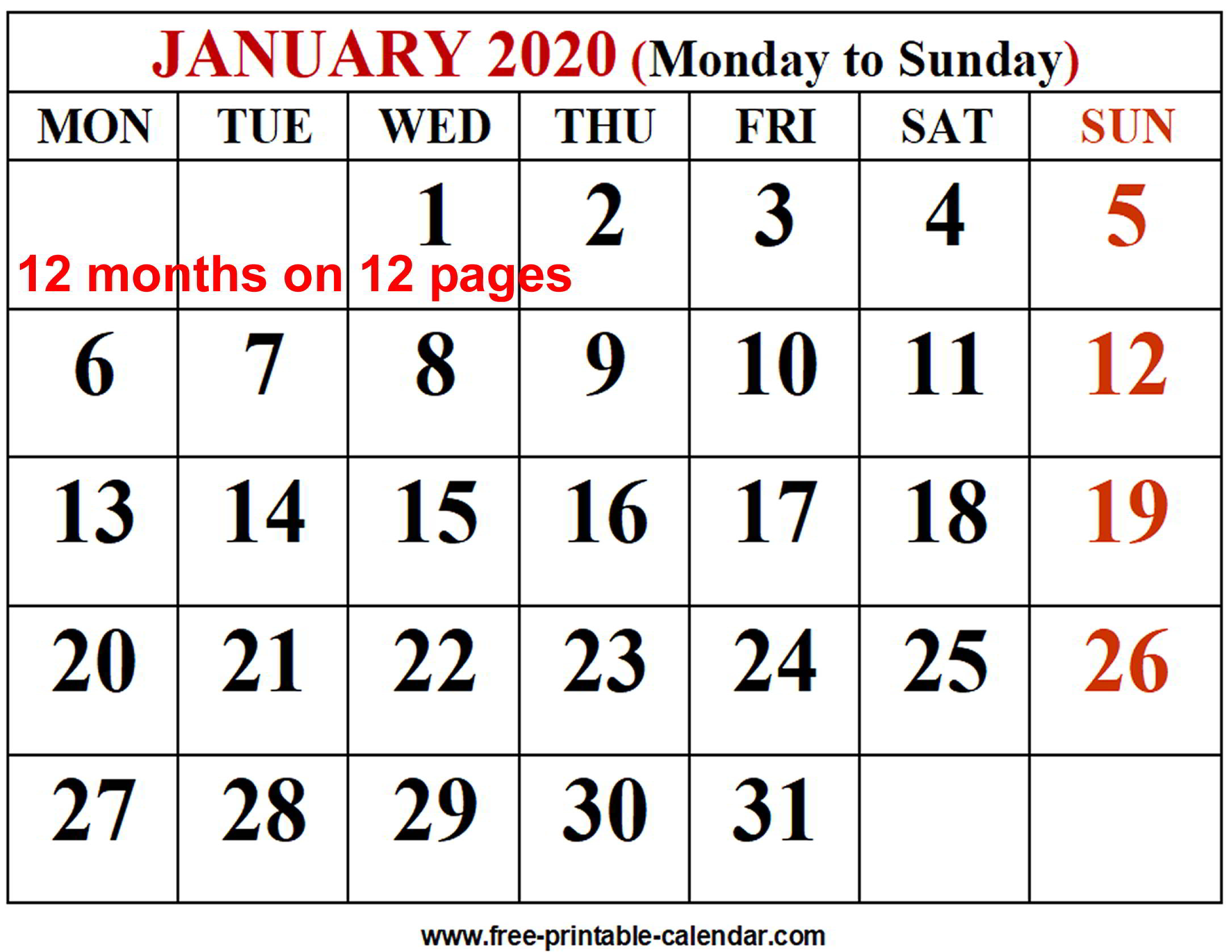 2020 Calendar Template - Free-Printable-Calendar