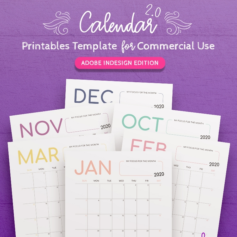 2020 Calendar Template Indesig | Monthly Printable Calender